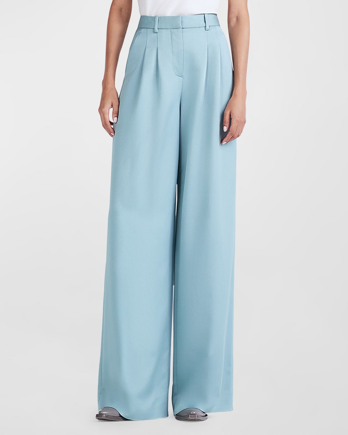 Shop Derek Lam 10 Crosby Joetta High-rise Wide-leg Pleated Trousers In Dusty Teal