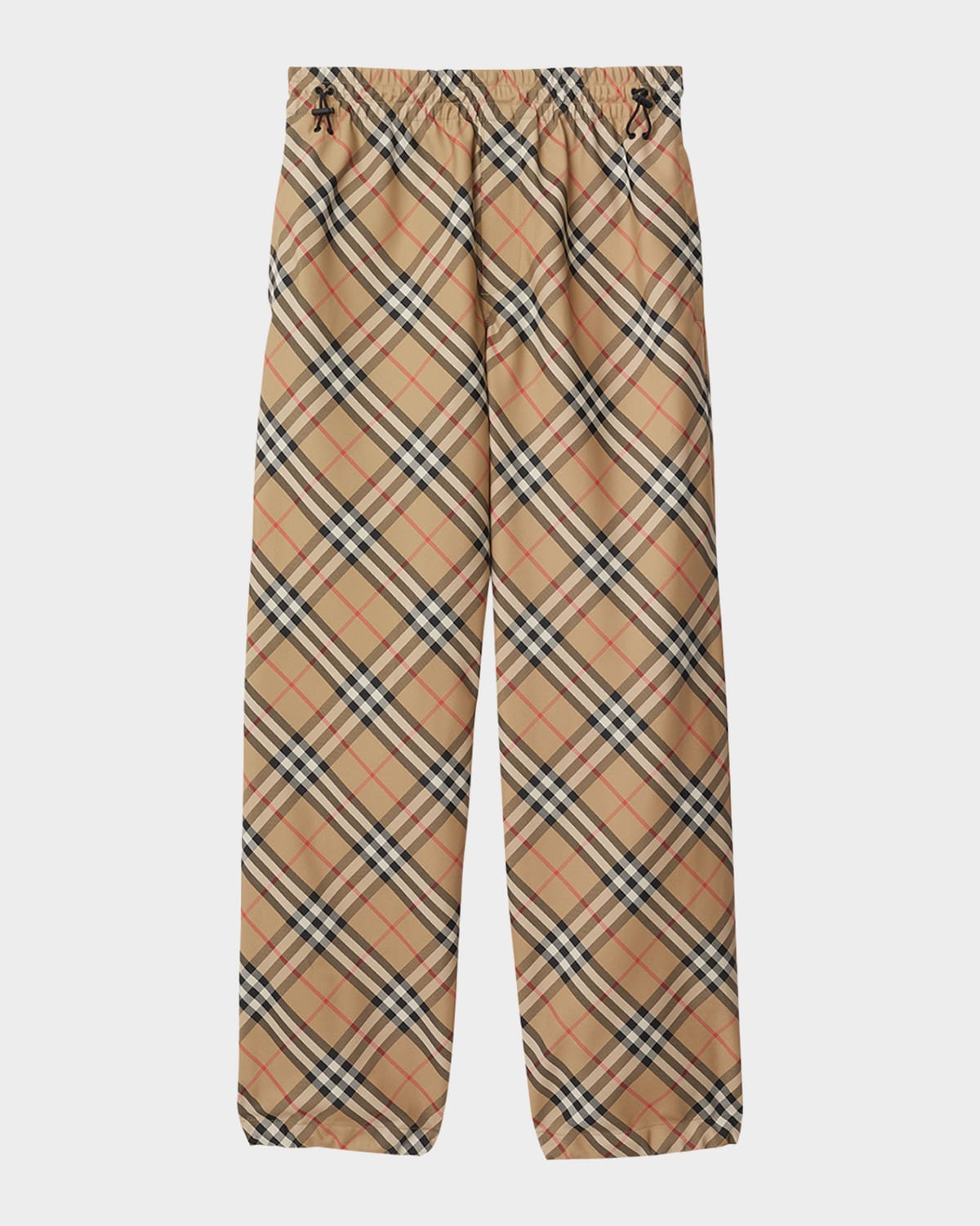 Shop Burberry Men's Pull-on Check Trousers In Sand Ip Check