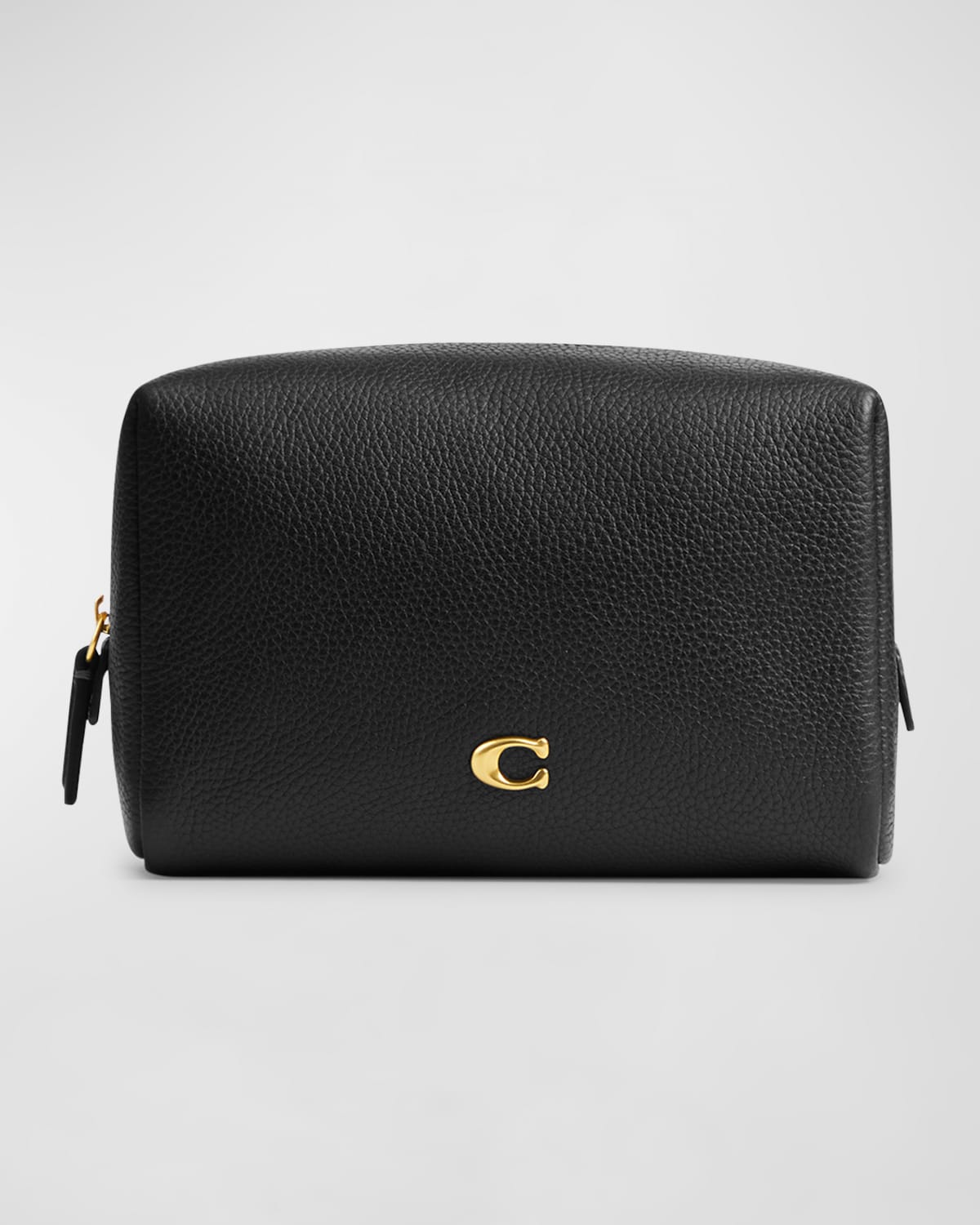Shop Coach Essential Pebbled Leather Cosmetic Pouch In Black