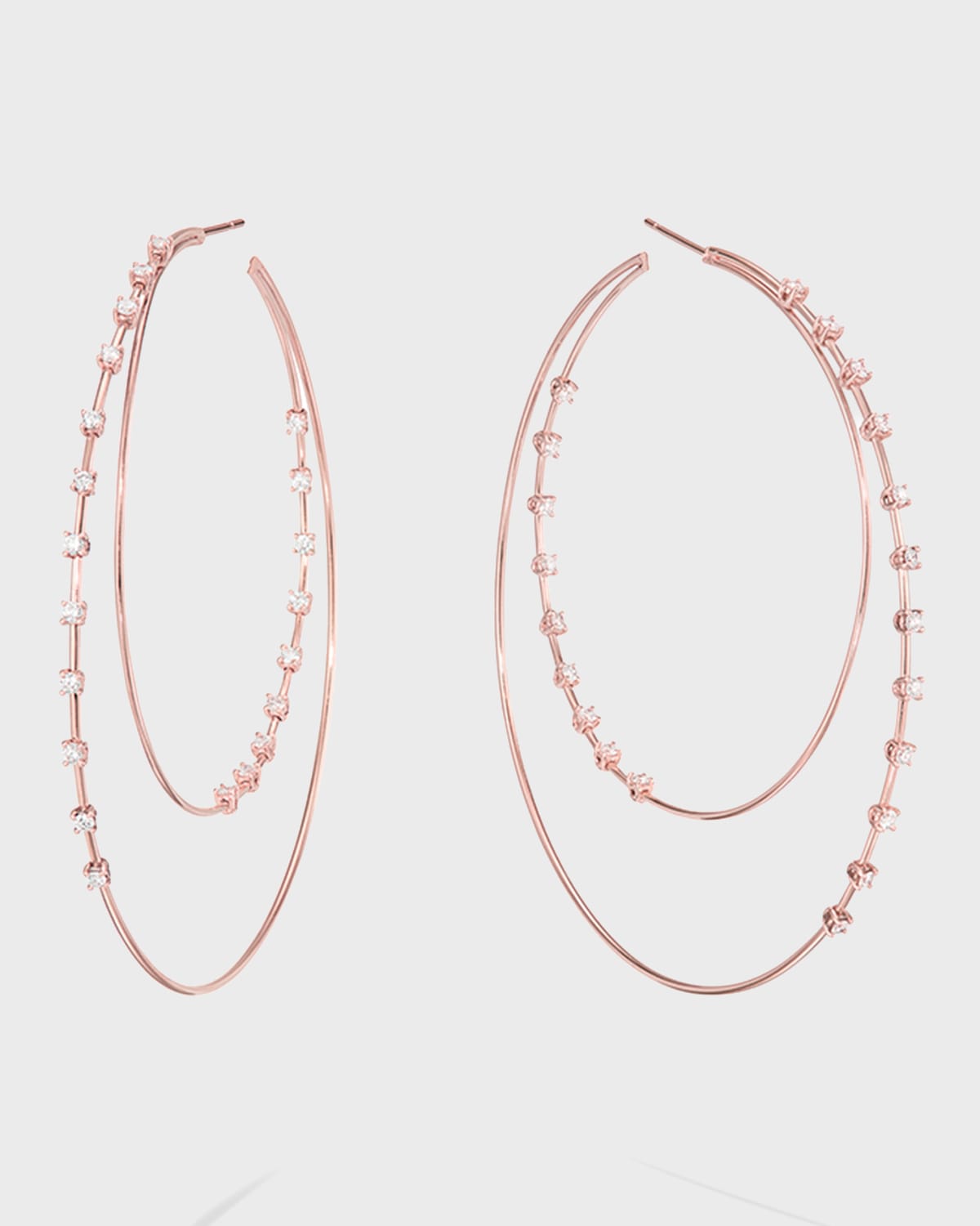 Lana 14k Rose Gold Solo Diamond Double Hoop Earrings, 65mm In Pink