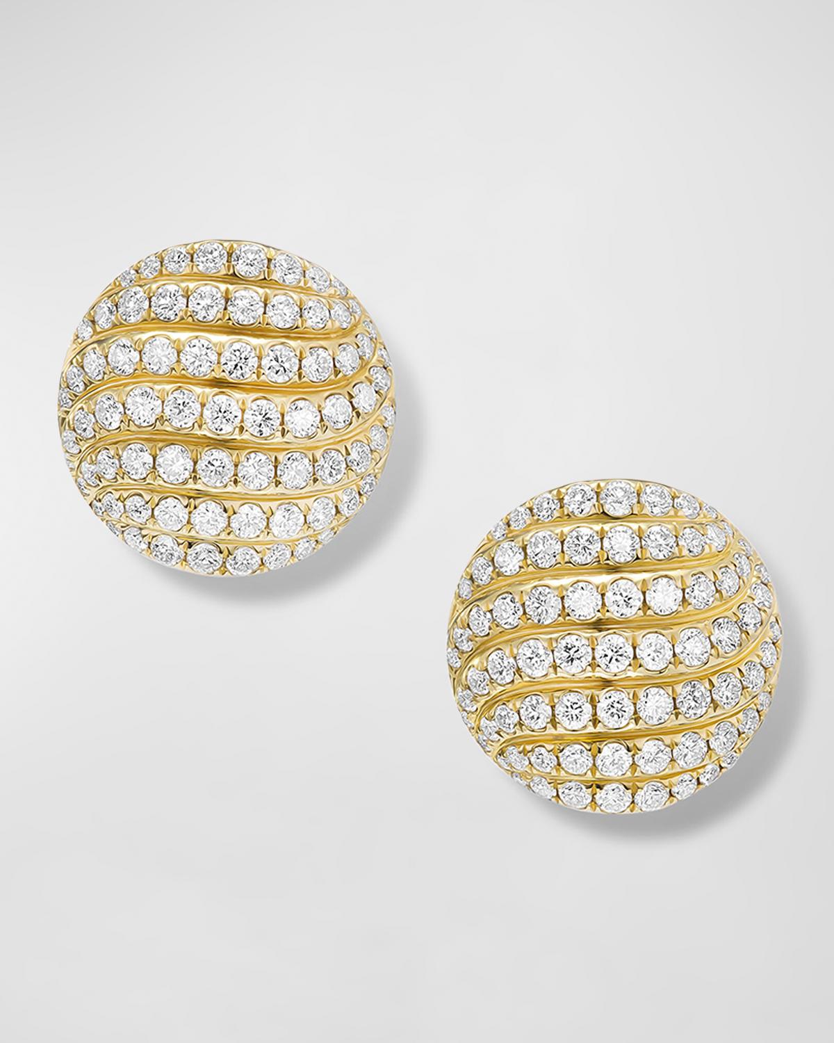 Sculpted Cable Stud Earrings with Diamonds in 18K Gold, 14mm