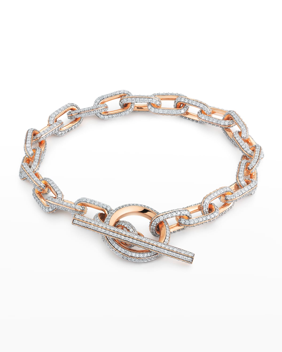 18K Rose Gold All Diamond Chain Link Toggle Bracelet
