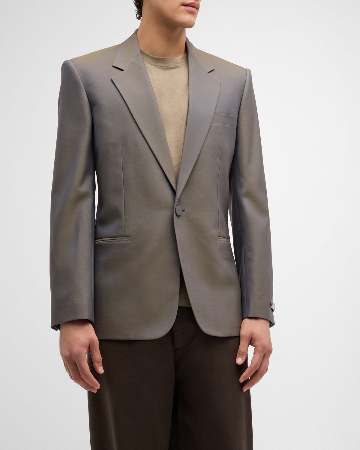 Shop Burberry Men's Changeant Wool Tailored Jacket In Sand/knight