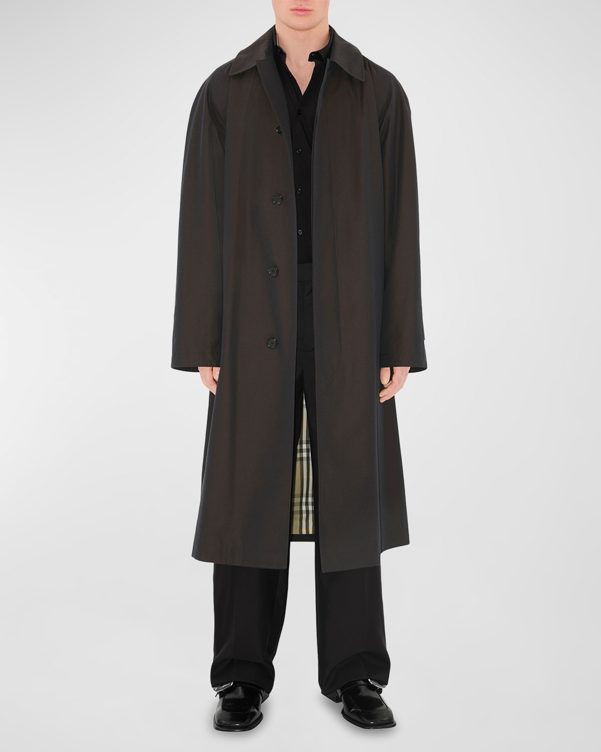 Shop Burberry Men's Long Cotton Car Coat In Black/tan