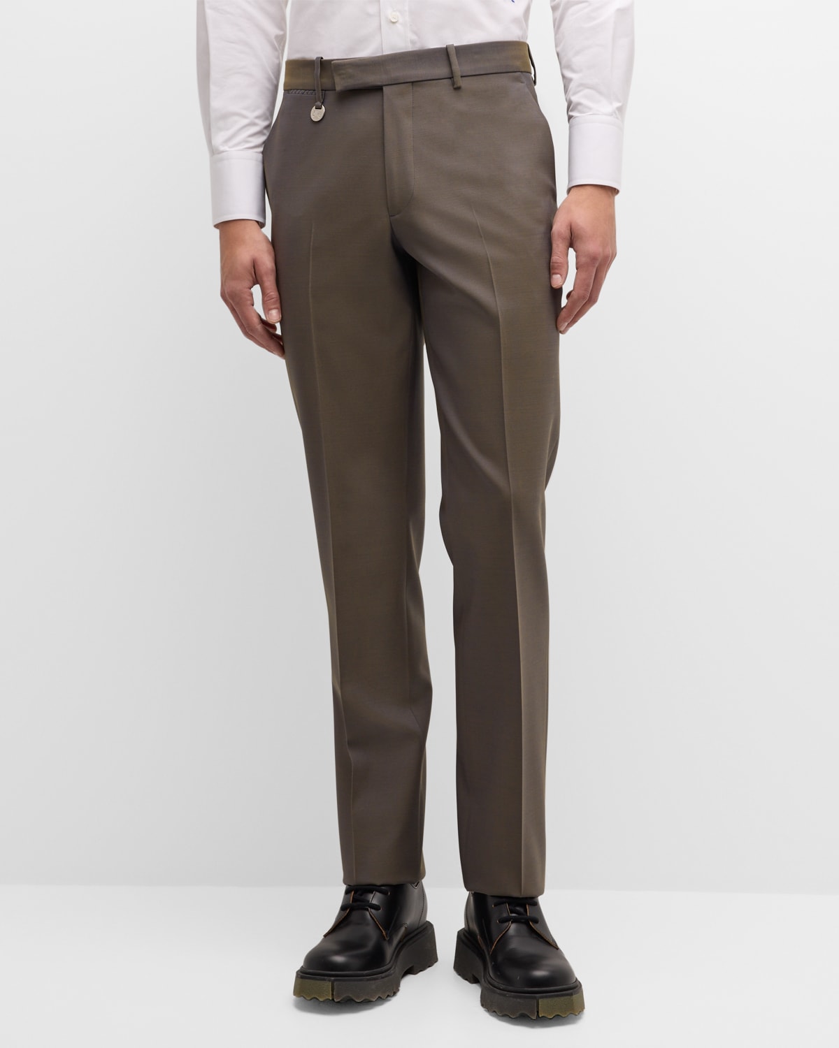 Shop Burberry Men's Tailored Wool Trousers In Reef
