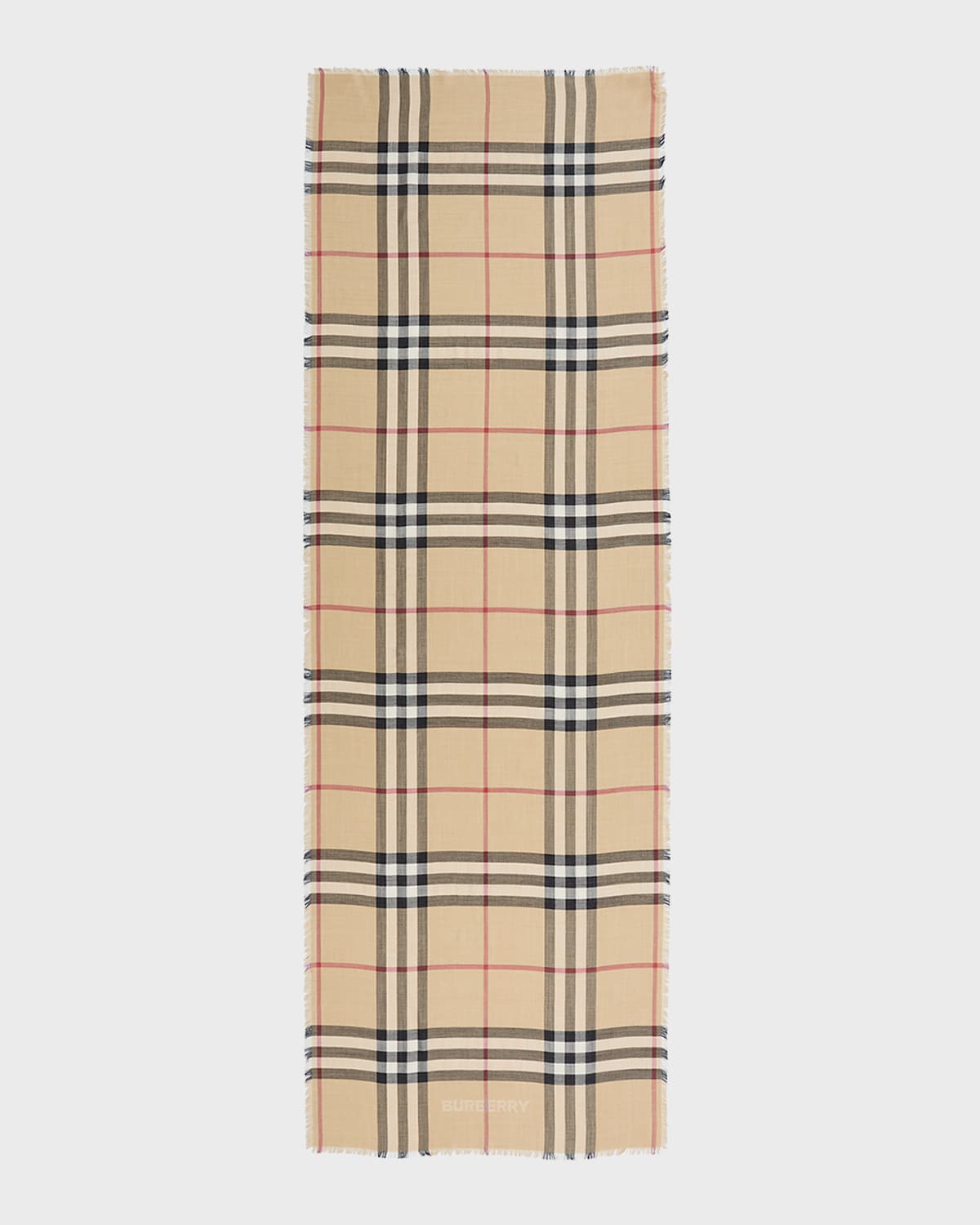 Shop Burberry Check Lightweight Gauze Wool Scarf In Sand Lichen