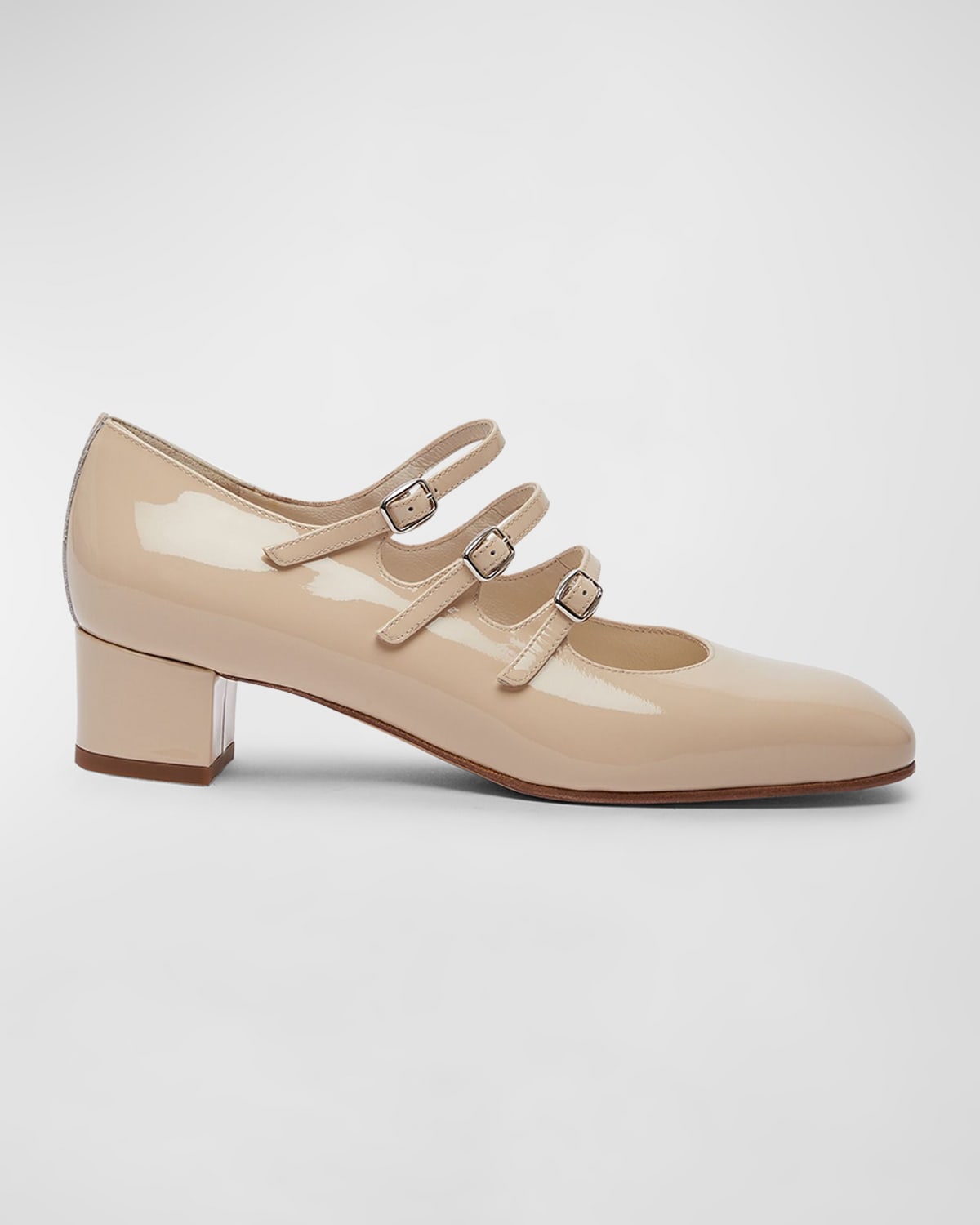 Carel Womens Beige Kina Three-strap Patent-leather Mary Jane Heels In Neutrals