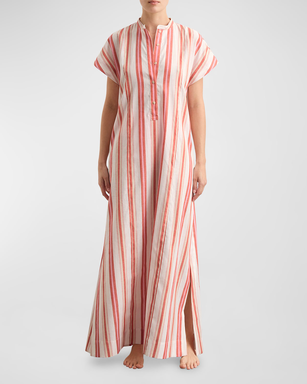 Bondi Born Arezzo Short-sleeve Organic Linen And Cotton Maxi Coverup Dress In Watermelon