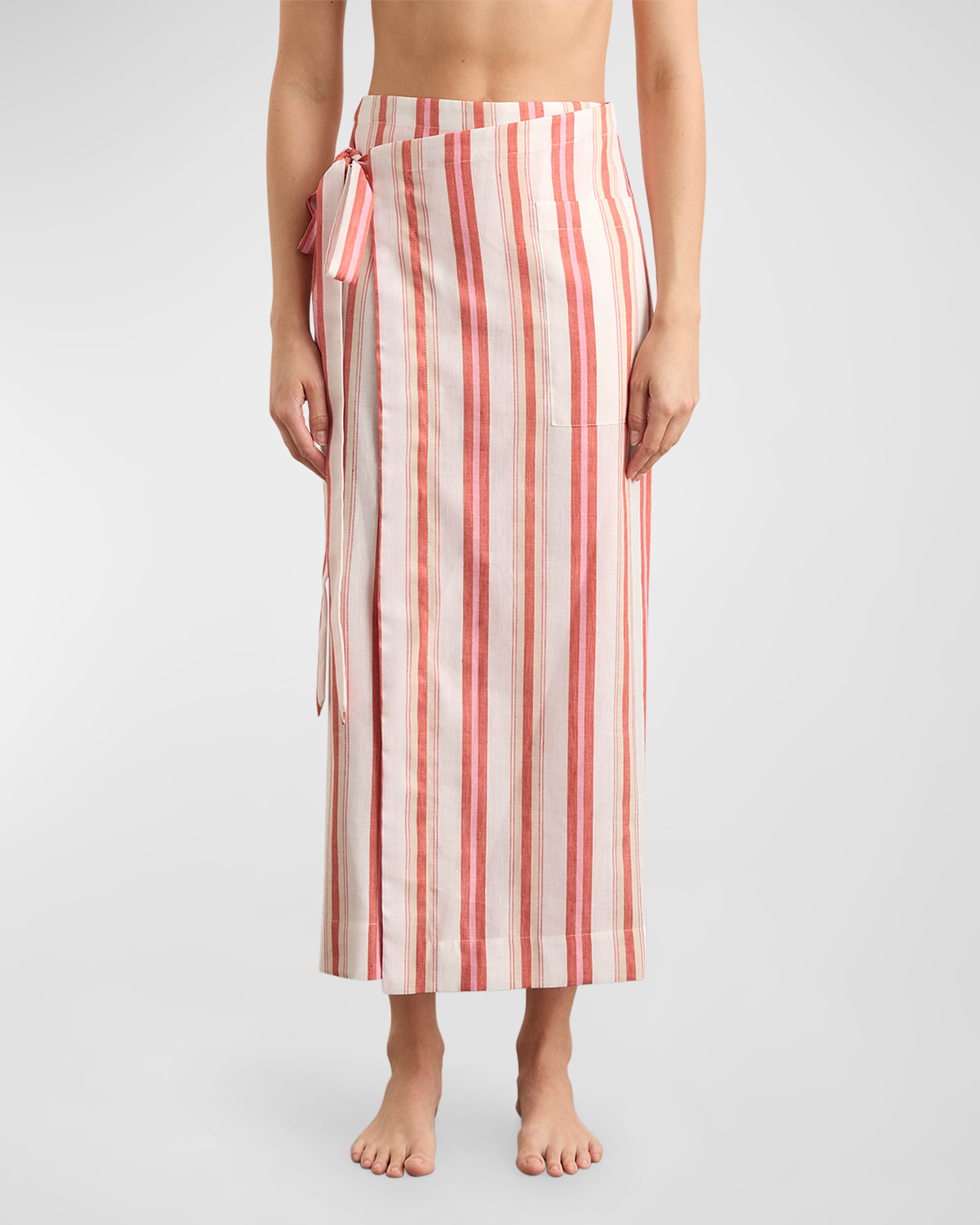 Shop Bondi Born Arezzo Organic Linen Cotton Stripe Maxi Wrap Skirt In Watermelon