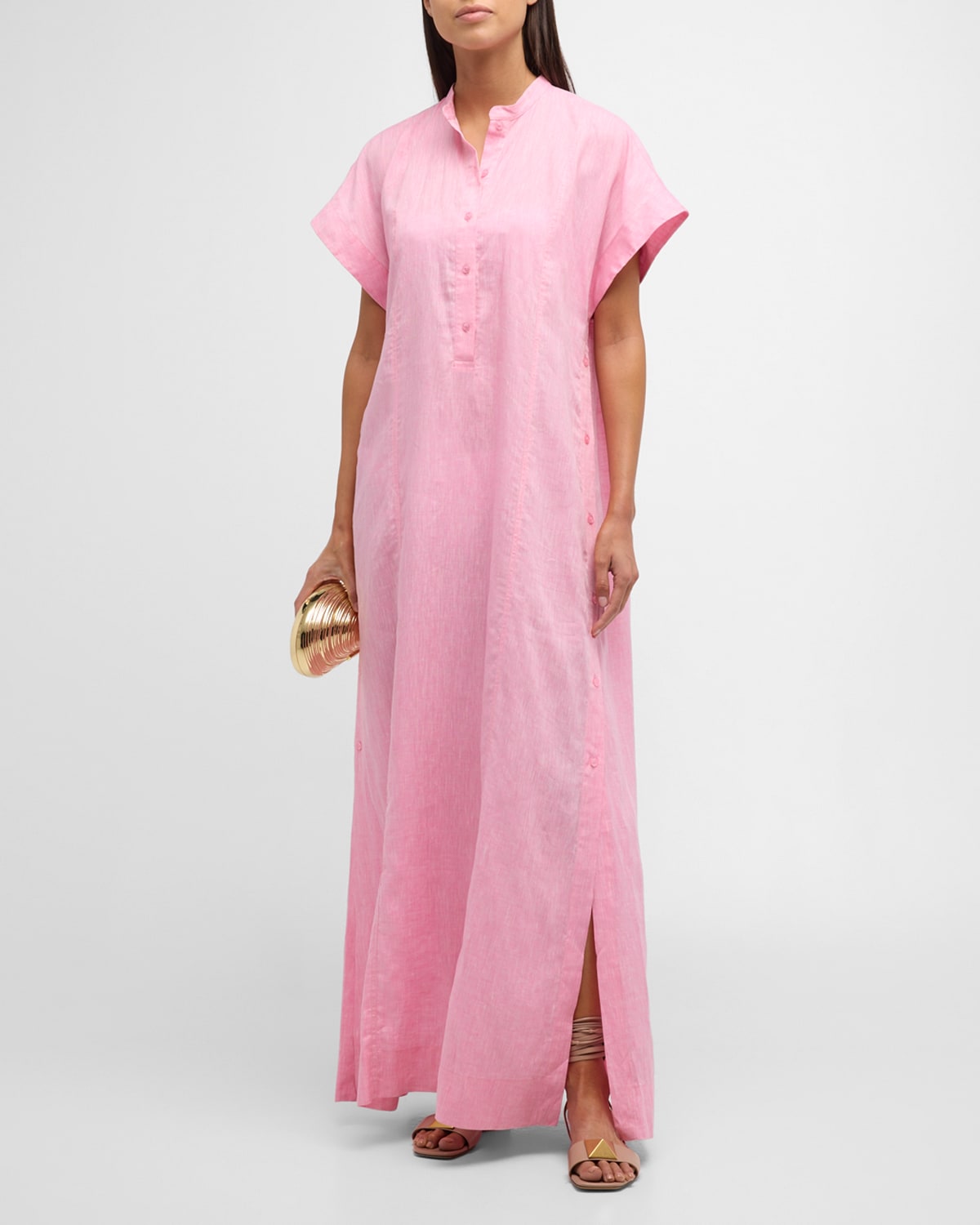 Leiden Linen Short-Sleeve Maxi Coverup Dress