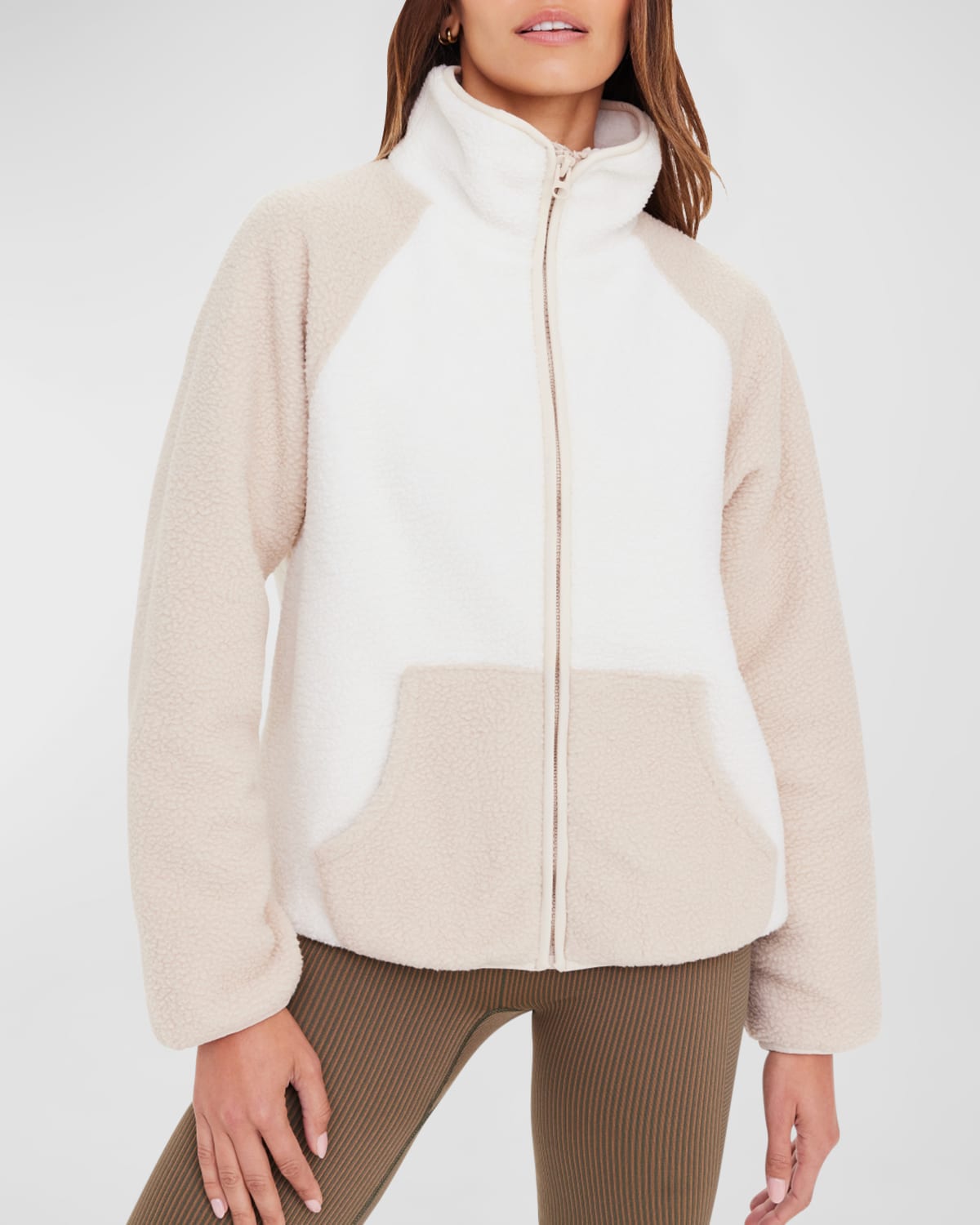 Shop The Upside Harlow Colorblock Fleece Zip-front Jacket In Natural