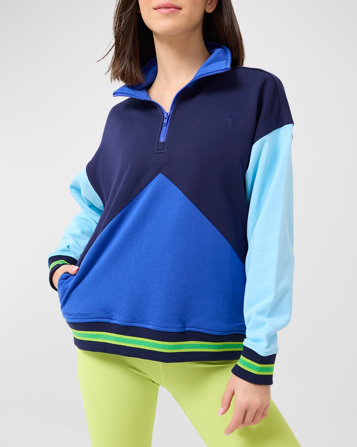 Shop Terez Colorblock 1/4-zip Sweatshirt In Blue