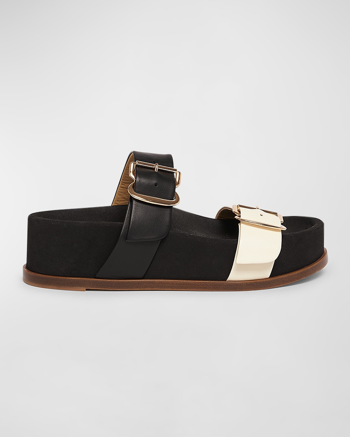 Shop Gabriela Hearst Wren Leather Dual-buckle Slide Sandals In Black Ivory
