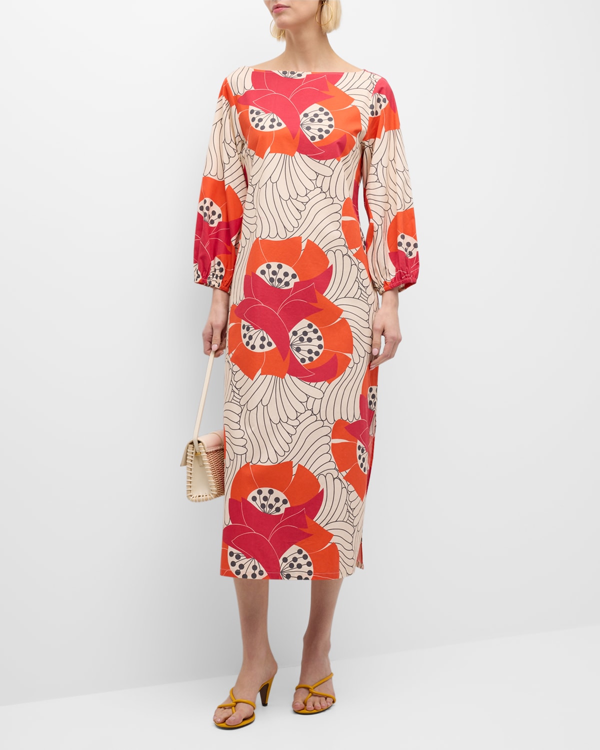 Minnow Floral-Print Bateau-Neck Midi Dress