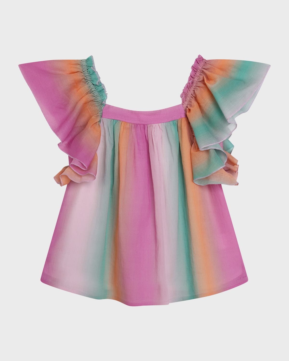 Shop Chloé Girl's Ombre Flutter-sleeve Blouse In Multi