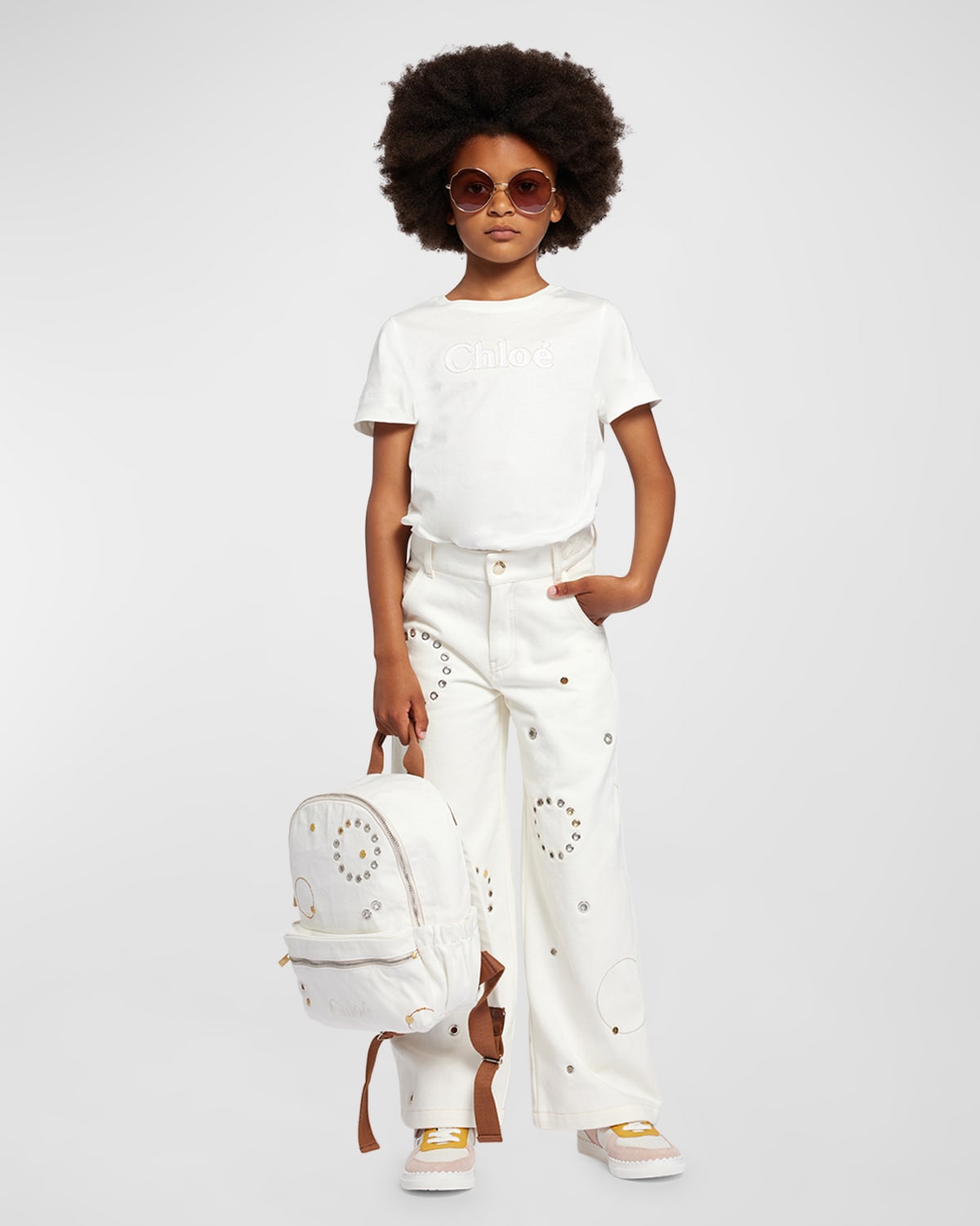 Shop Chloé Girl's Embroidered Short-sleeve T-shirt In Off White