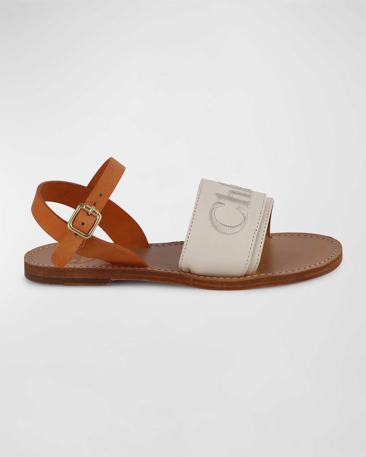 Shop Chloé Girl's Logo Band Leather Sandals, Toddlers/kids In Ivory