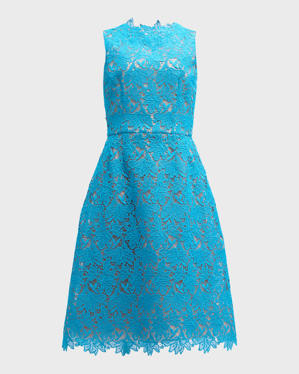 Rickie Freeman For Teri Jon Sleeveless Floral Lace Fit-&-flare Midi Dress  In Turquoise | ModeSens