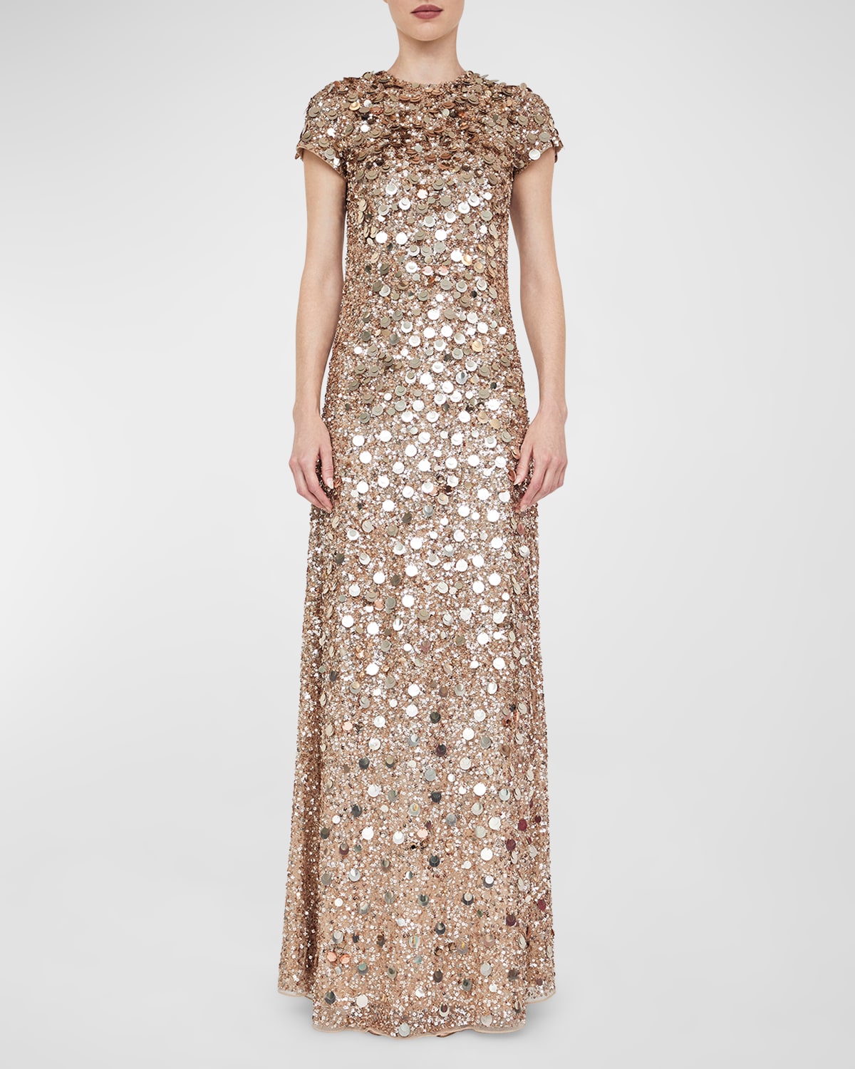 Tippi Sequined Cap-Sleeve Gown