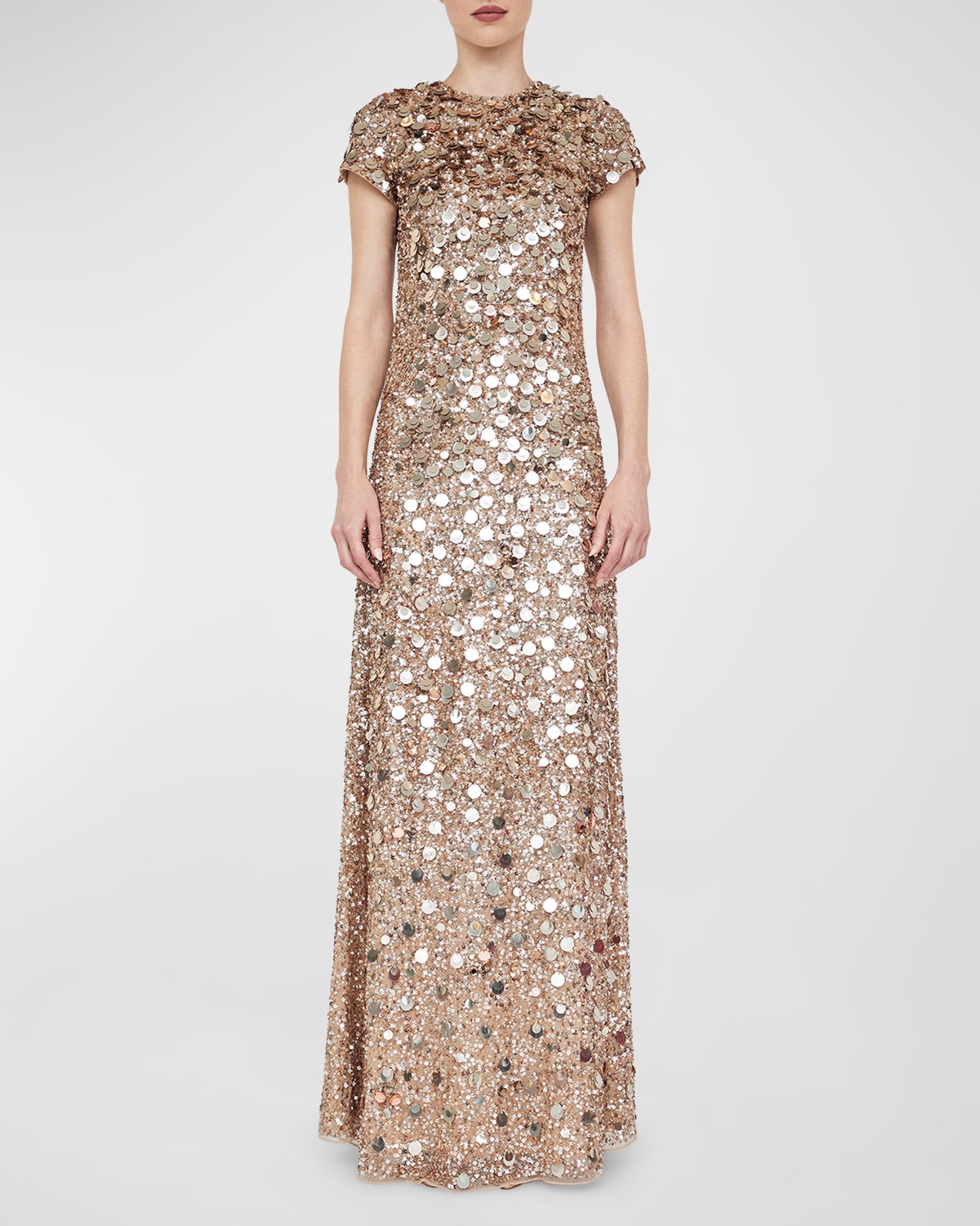 Atelier Prabal Gurung Tippi Sequined Cap-sleeve Gown In Gold