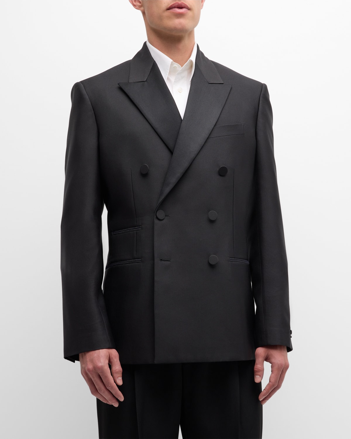 Shop Burberry Men's Double-breasted Tuxedo Jacket In Black