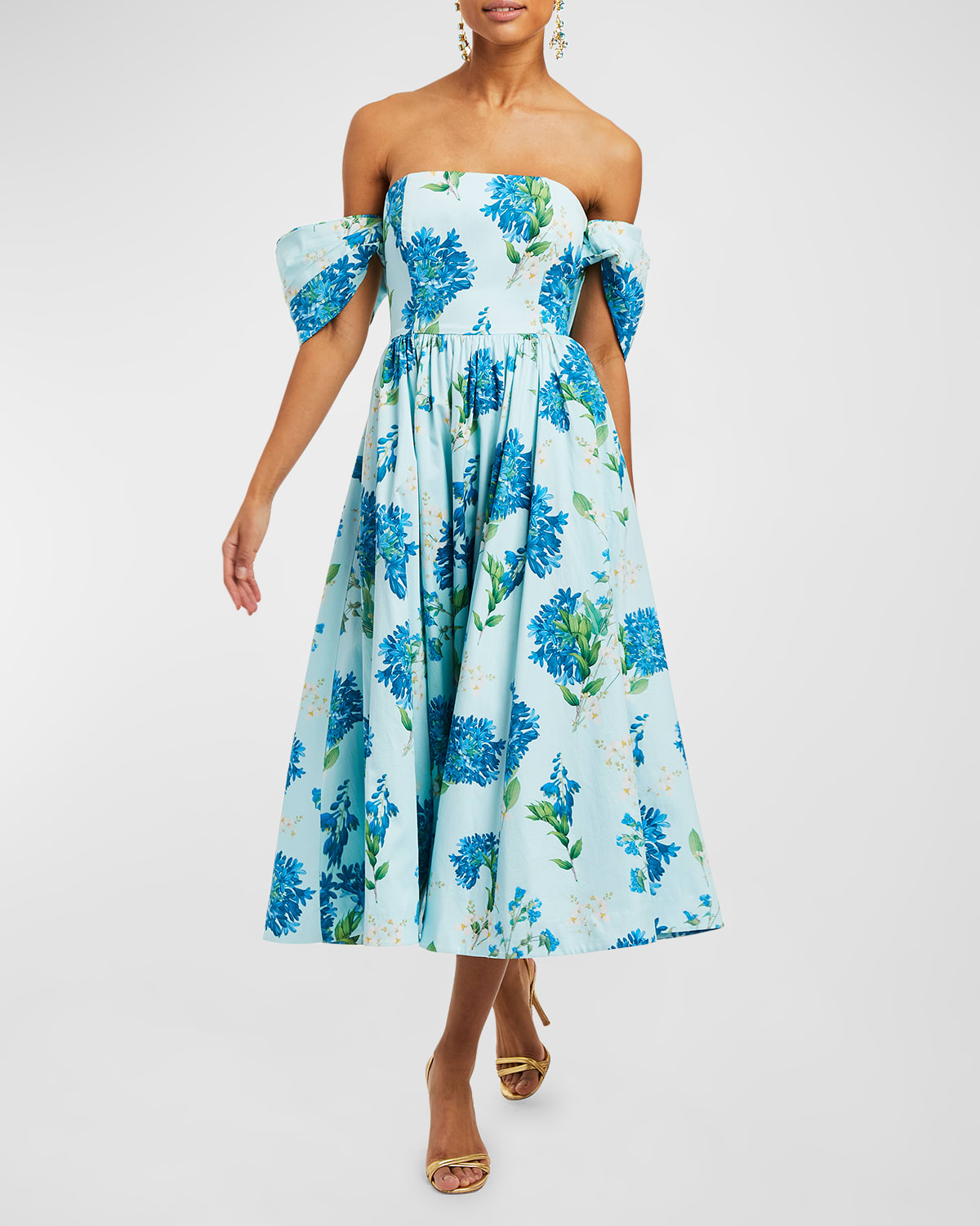 Mestiza New York Odette Floral-print Convertible Midi Dress In Blue/green