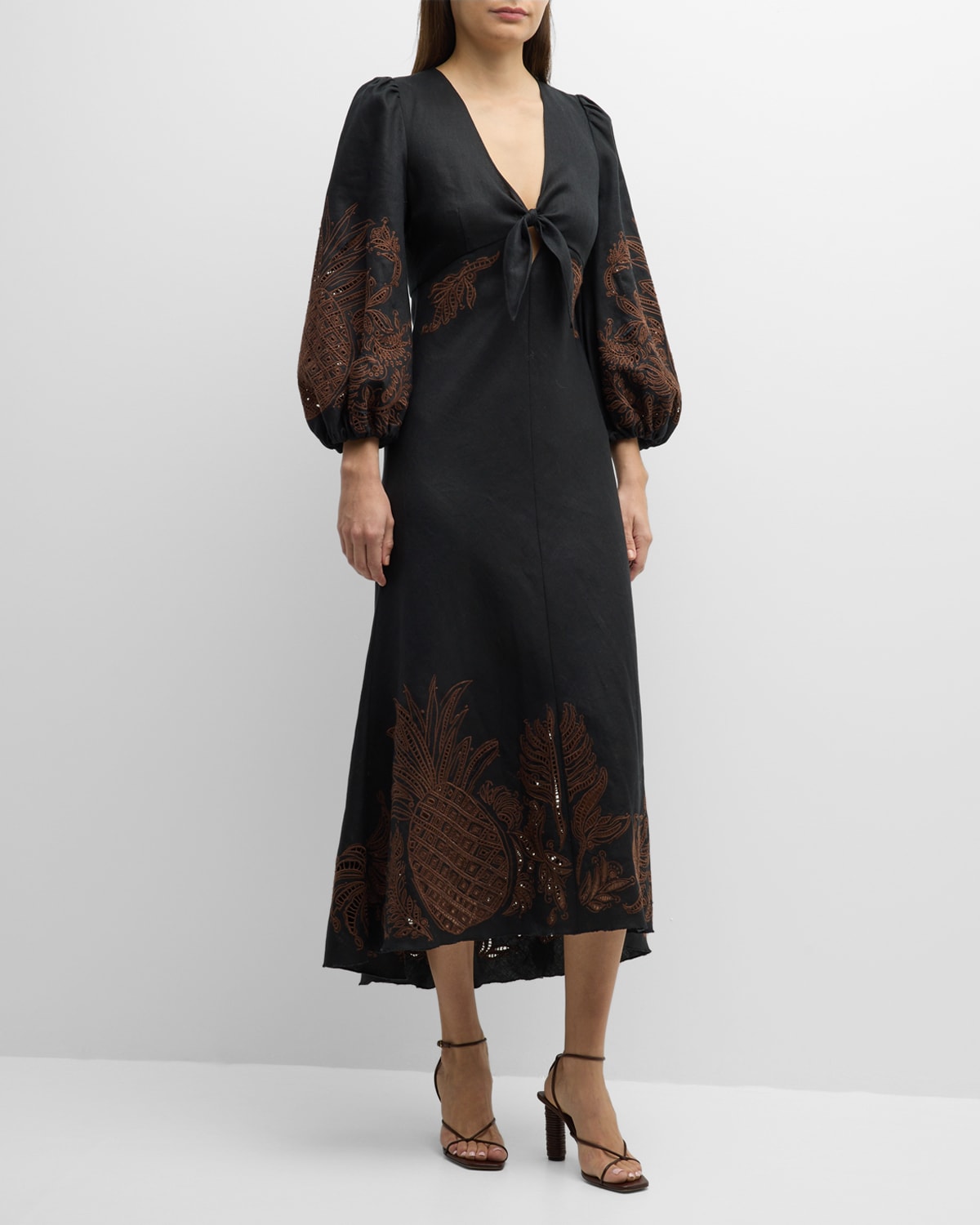 Exquisite Luxury Embroidered Linen Midi Dress