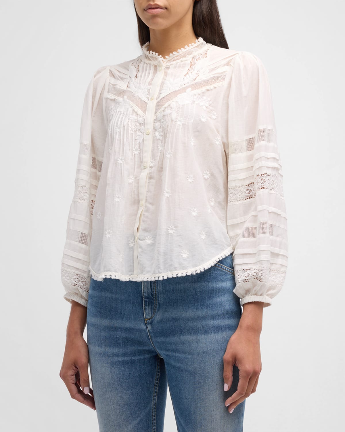 Shop Dorothee Schumacher Stunning Dream Floral-embroidered Blouse In Camellia White
