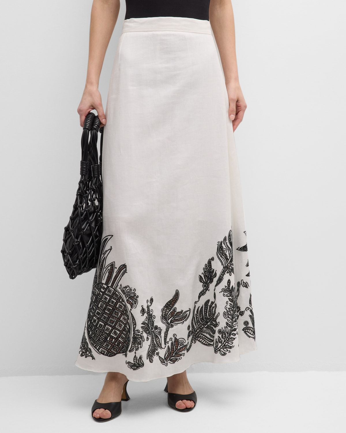 Exquisite Luxury Embroidered Linen Maxi Skirt