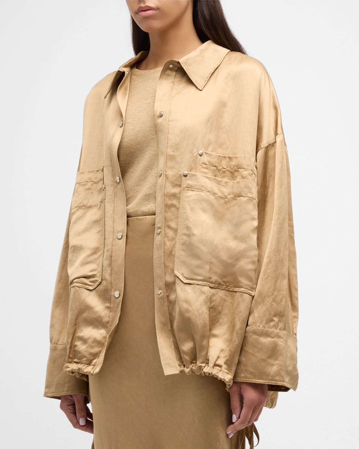 Shop Dorothee Schumacher Slouchy Coolness Oversized Shimmer Jacket In Warm Beige