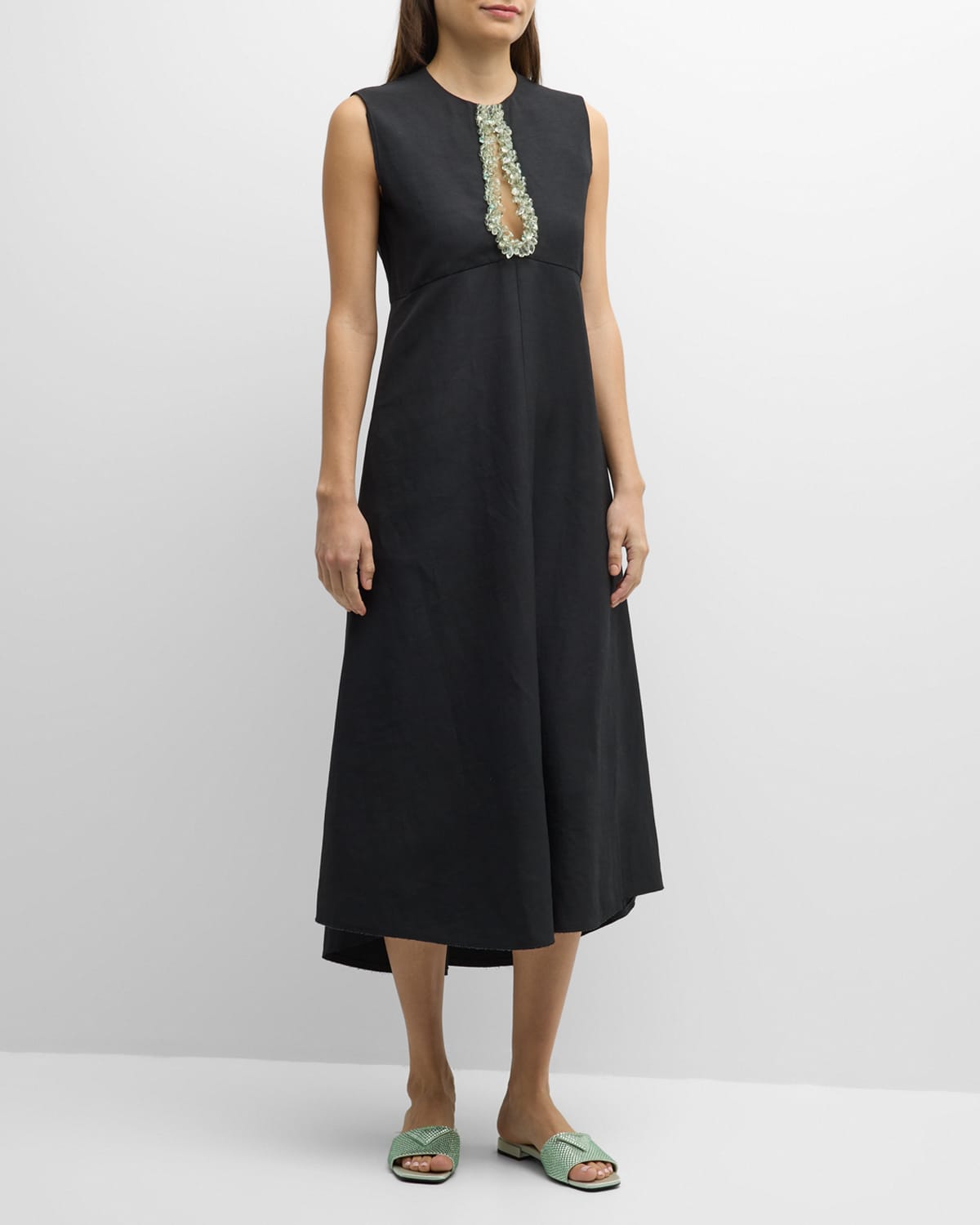 Shop Dorothee Schumacher Summer Cruise Beaded Cutout High-low Midi Dress In Pure Black