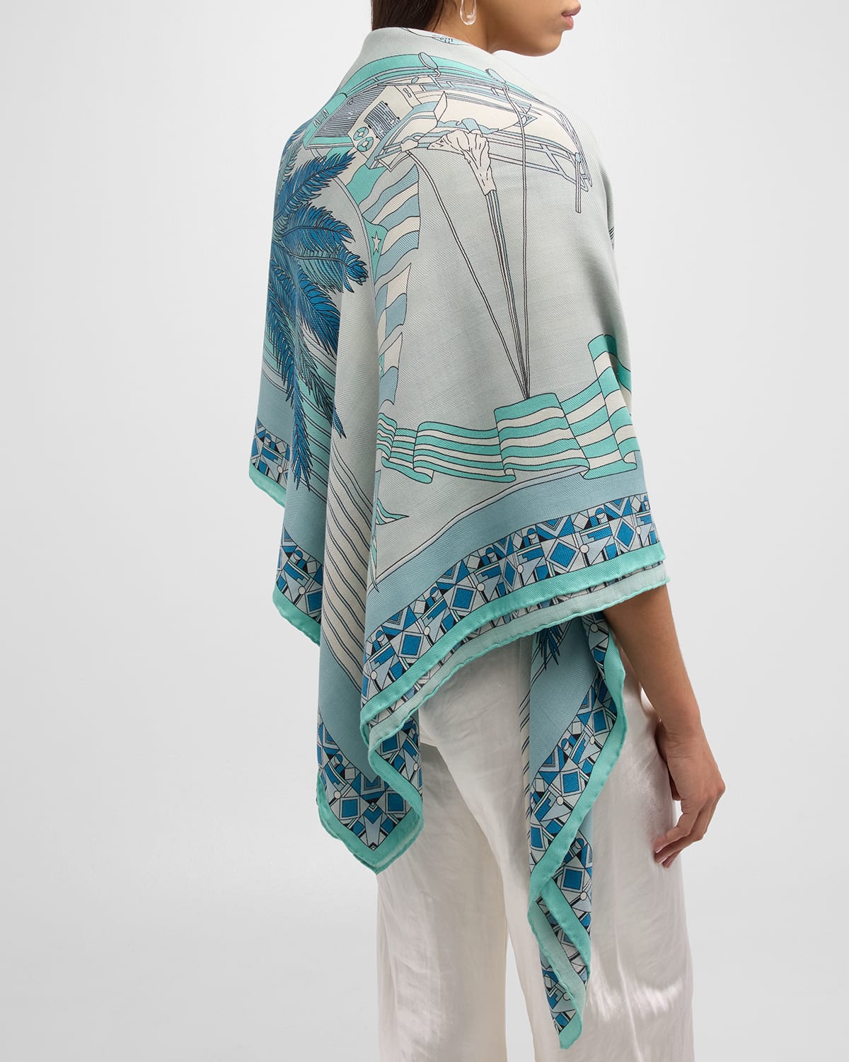 Shop Rani Arabella Miami Aqua Print Cashmere-blend Scarf