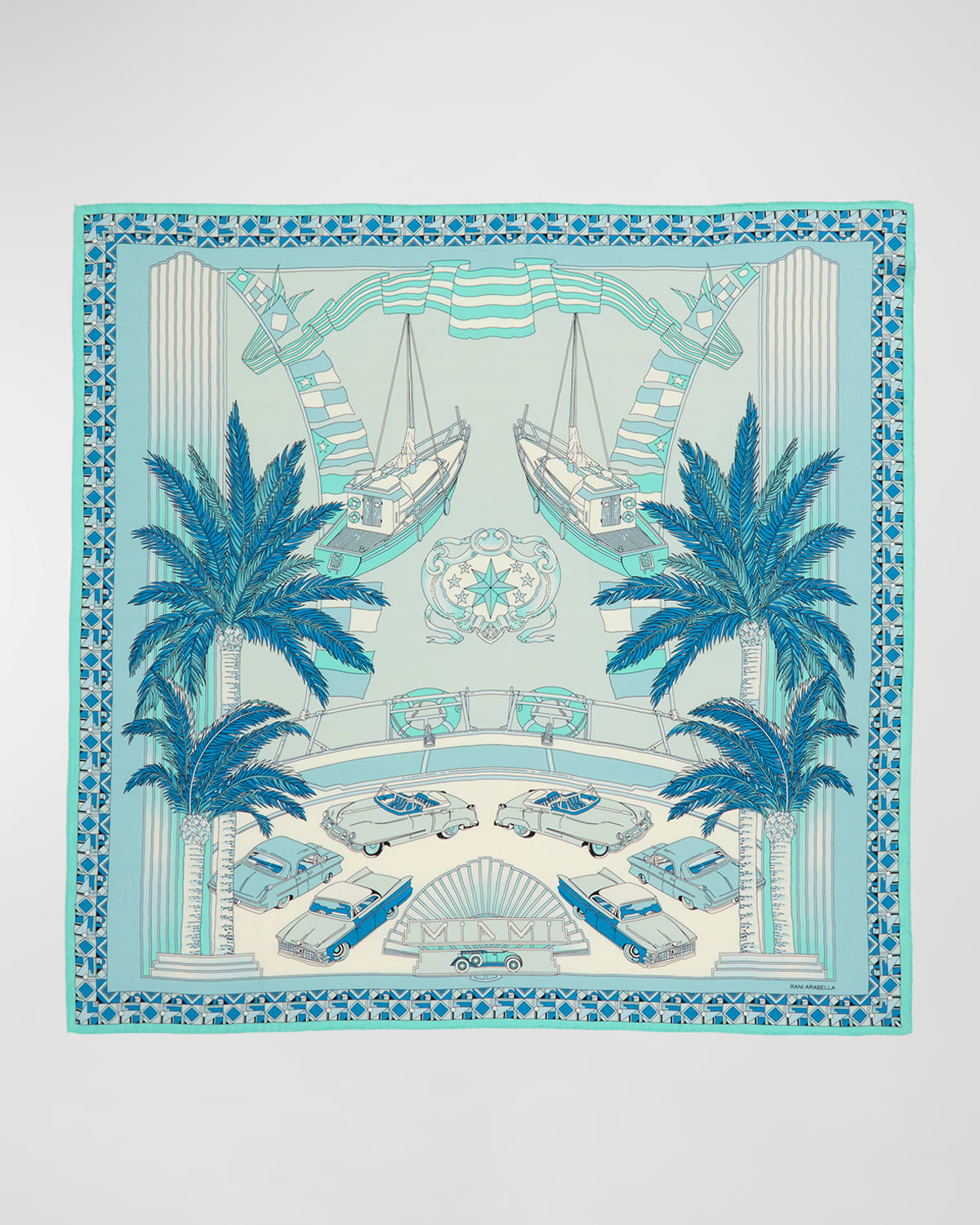 Miami Aqua Print Cashmere-Blend Scarf