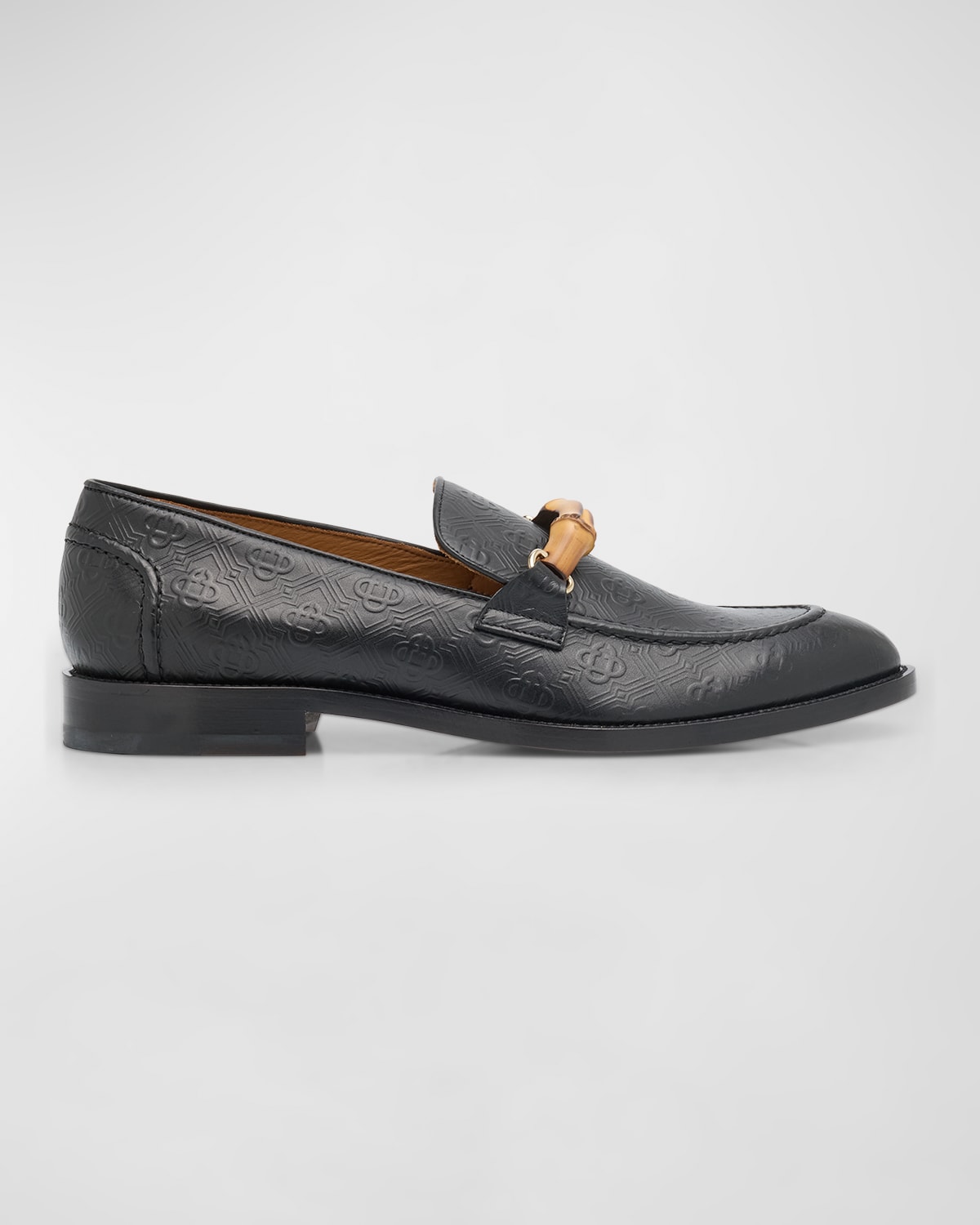 Shop Casablanca Men's Embossed Leather Bamboo Loafers In Black