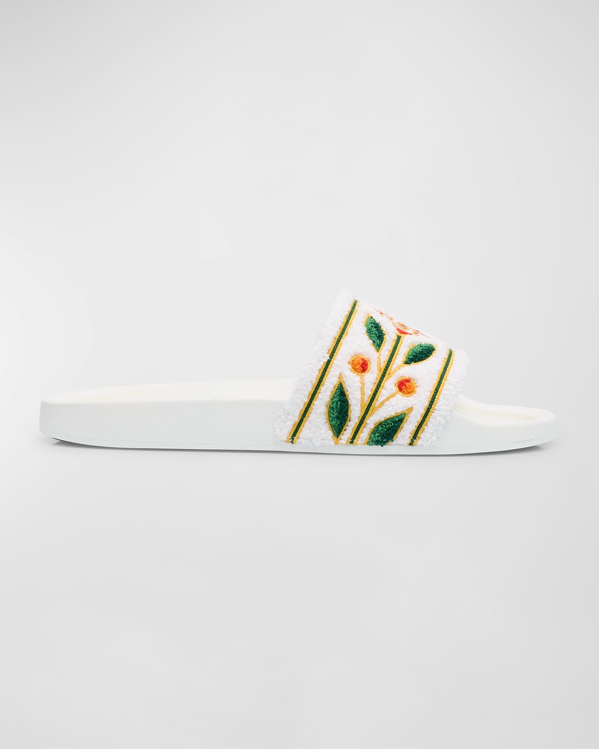 Shop Casablanca Men's Embroidered Cotton Slide Sandals In White