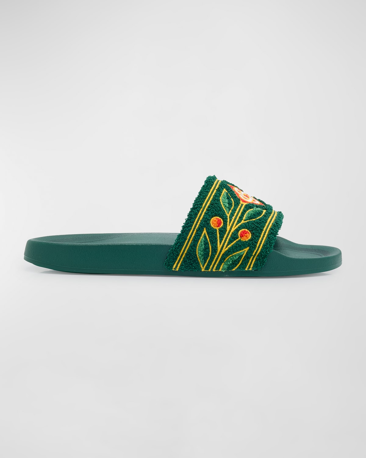 Shop Casablanca Men's Embroidered Cotton Slide Sandals In Green