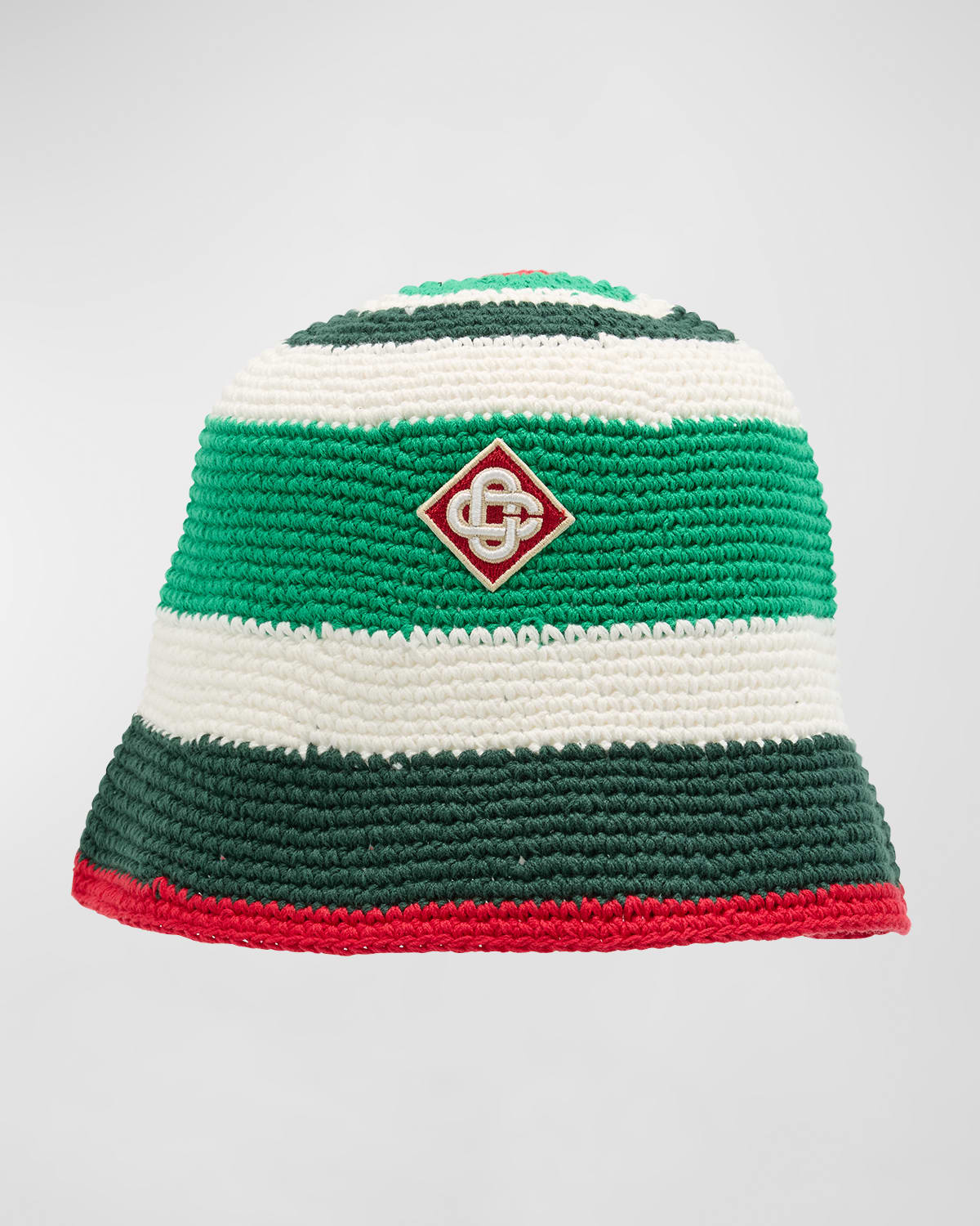 Shop Casablanca Men's Cotton Crochet Bucket Hat In Green/ White