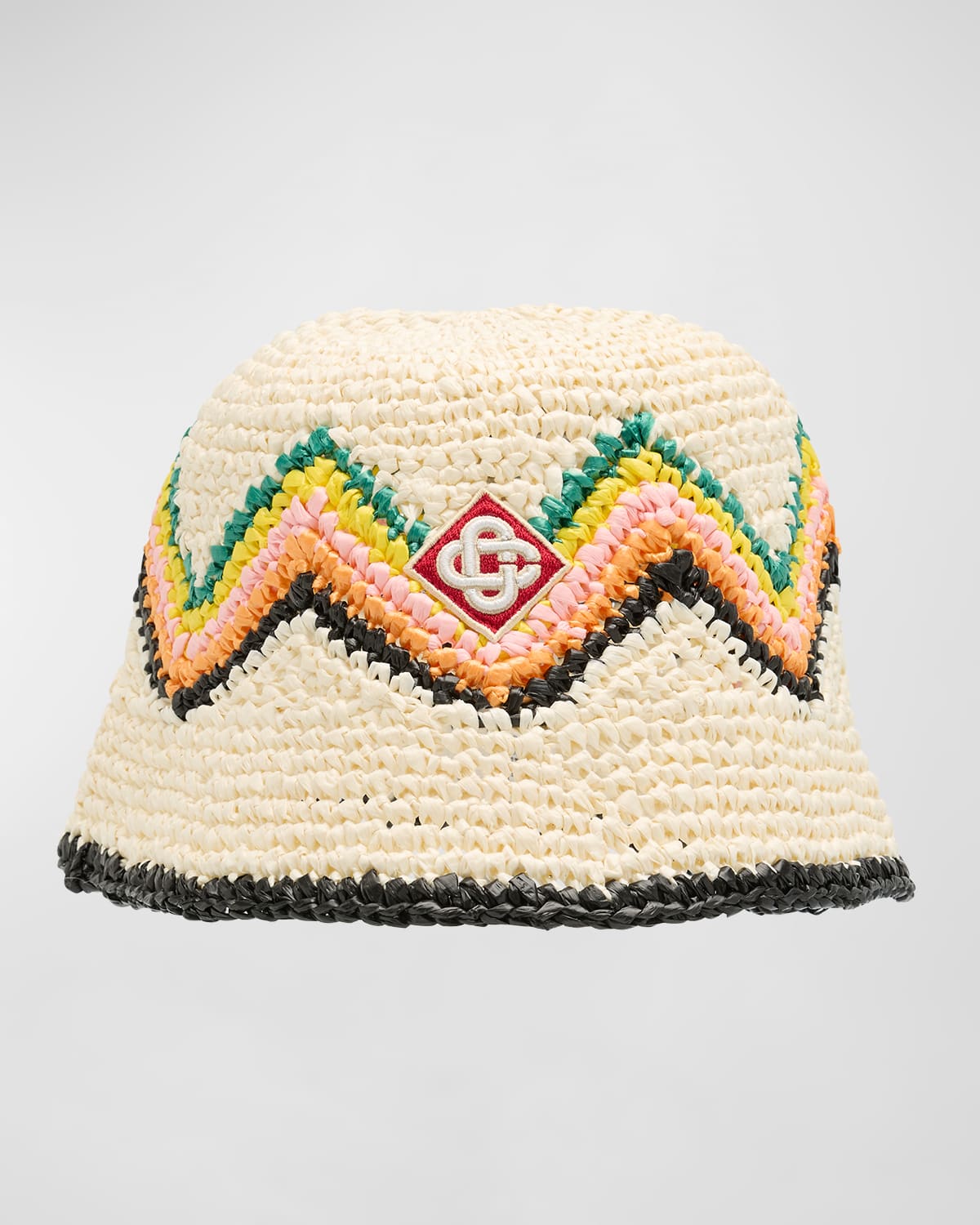 Shop Casablanca Men's Raffia Crochet Bucket Hat In White/ Multi