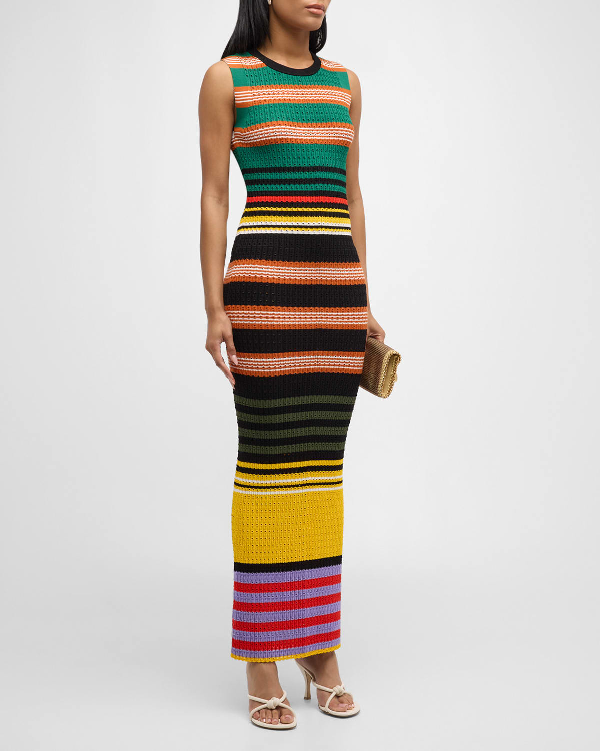 Zankov Lowry Striped Pointelle-knit Sleeveless Maxi Dress In Terra Red Multi