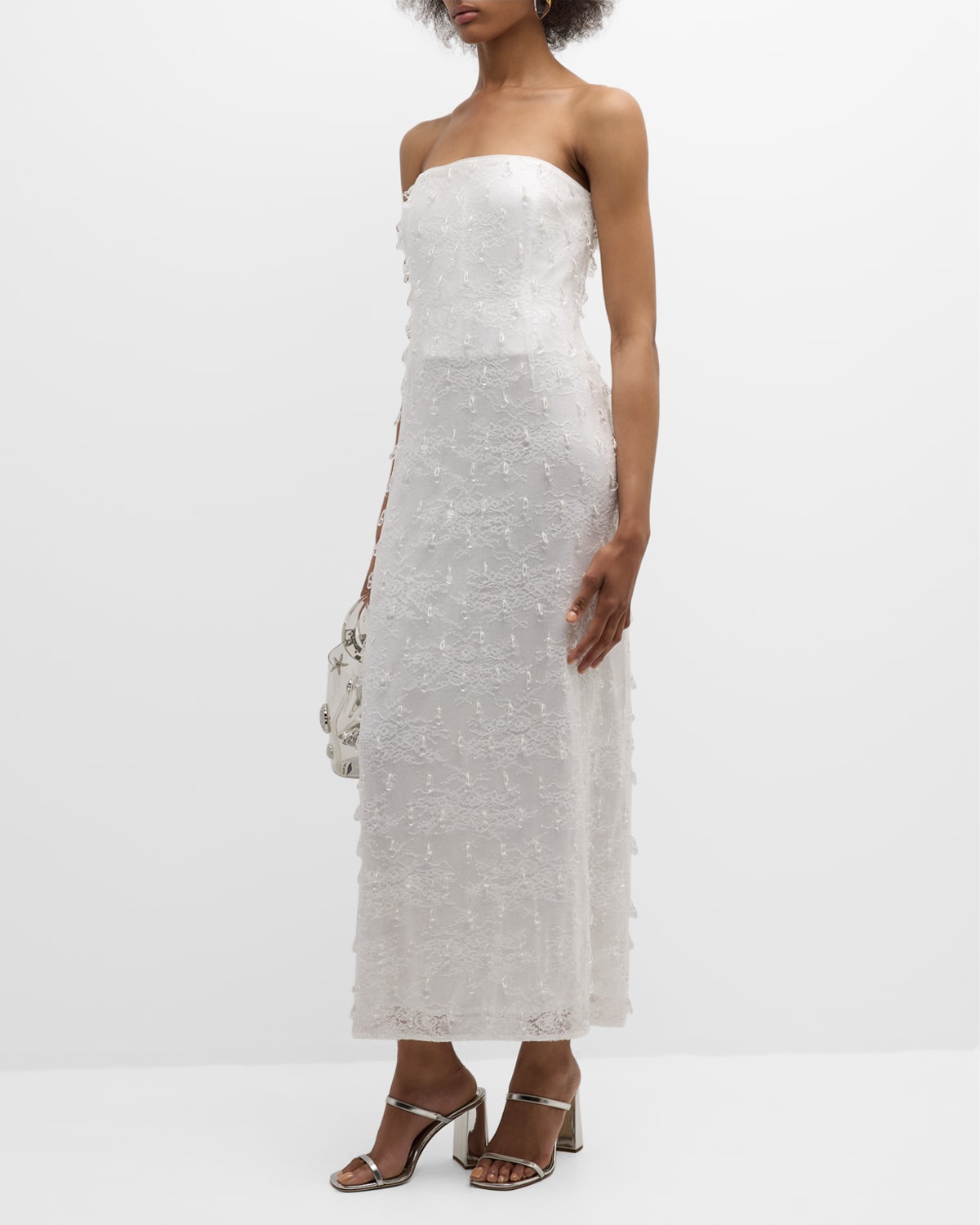Shop Simkhai Preston Crystal-embellished Lace Maxi Dress In White