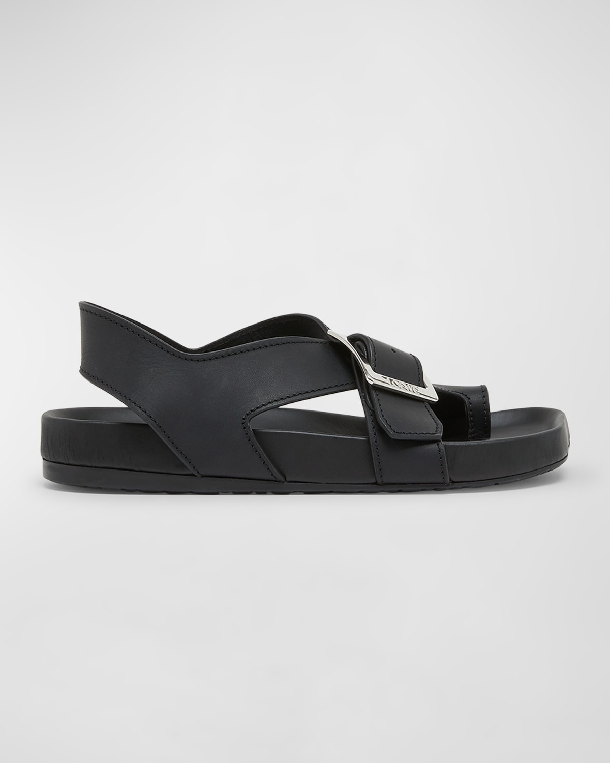 Shop Loewe Ease Leather Toe-ring Comfort Sandals In 1100 Black