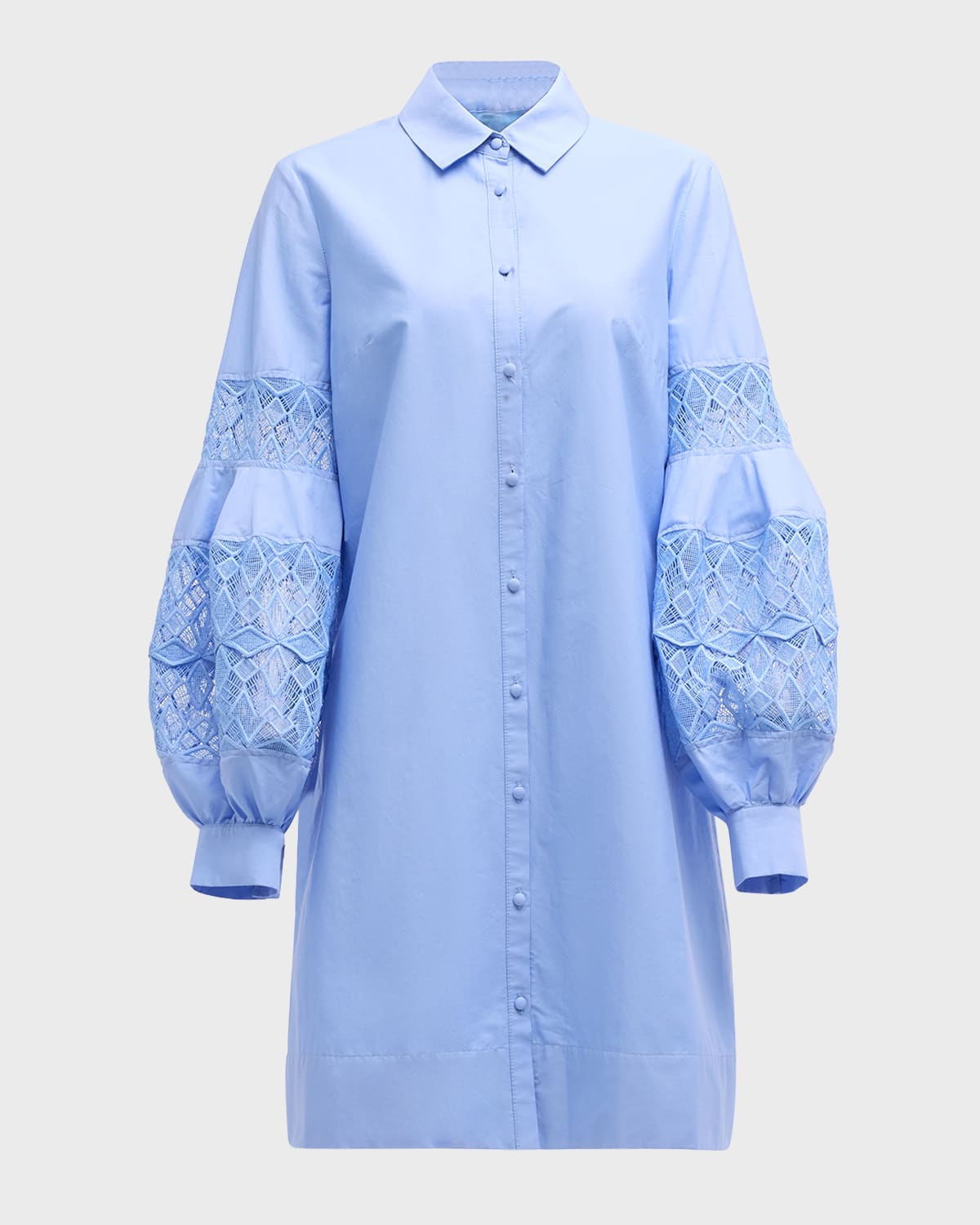 Lela Rose Lace-inset Blouson-sleeve Shirt Dress In Oxford