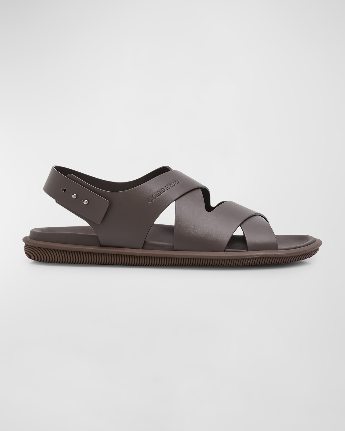 Shop Giorgio Armani Men's Leather Crisscross Sandals In Solid Dark Brown
