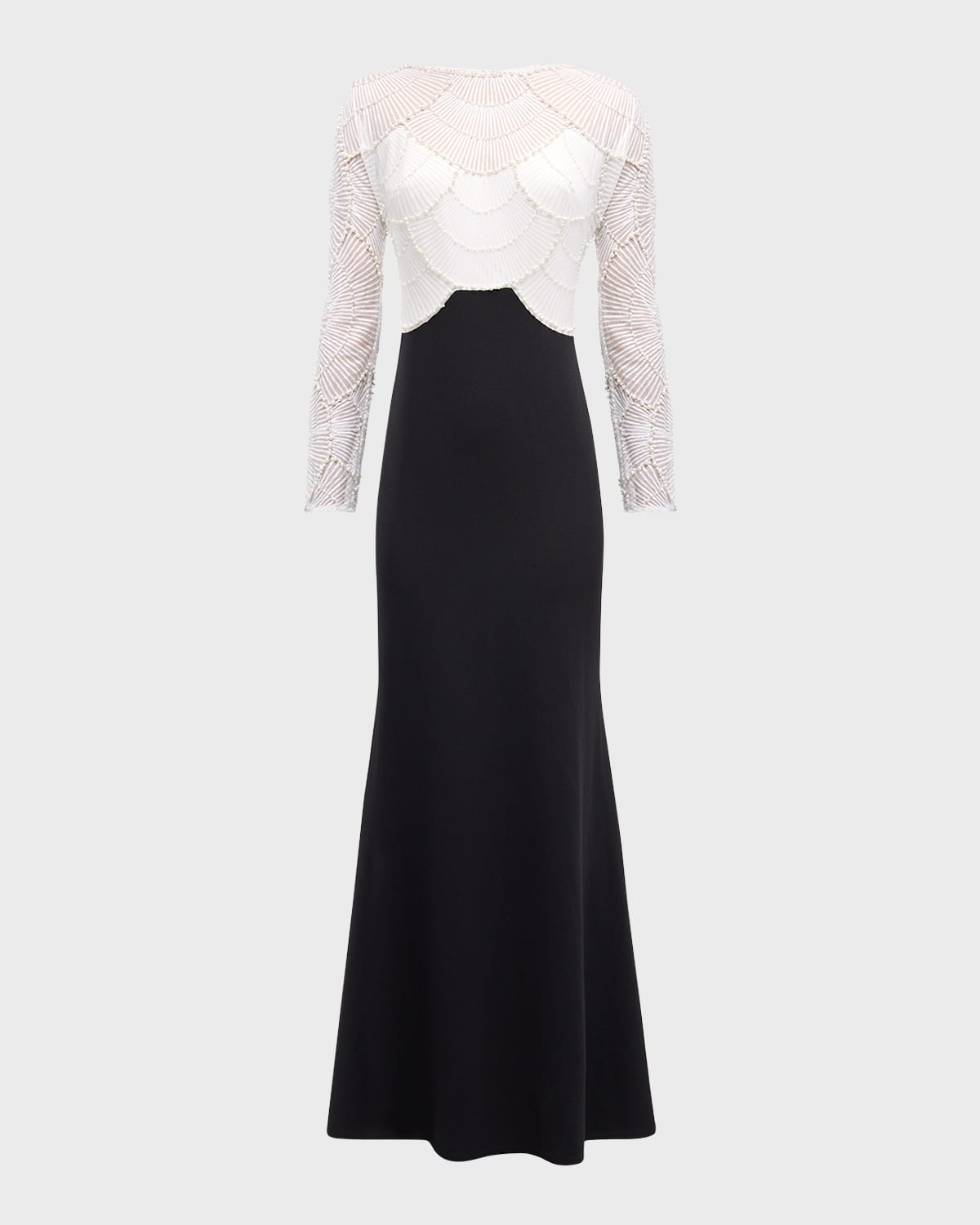 Tadashi Shoji Destiny Long-sleeve Embellished Gown In Ivoryblack