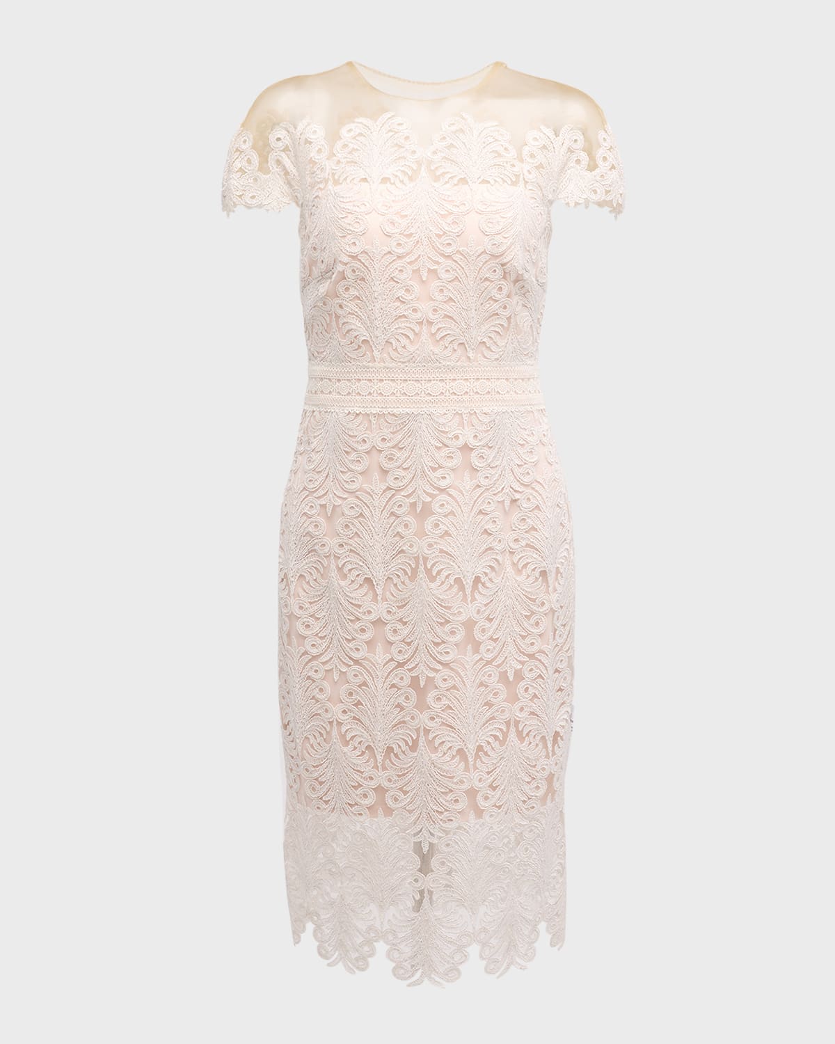 Tadashi Shoji Off-shoulder Corded Lace Bodycon Midi Dress In Ivory/petal