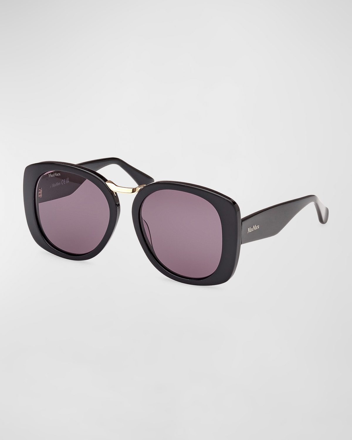 Shop Max Mara Bridge Acetate Butterfly Sunglasses In Shiny Black Smoke