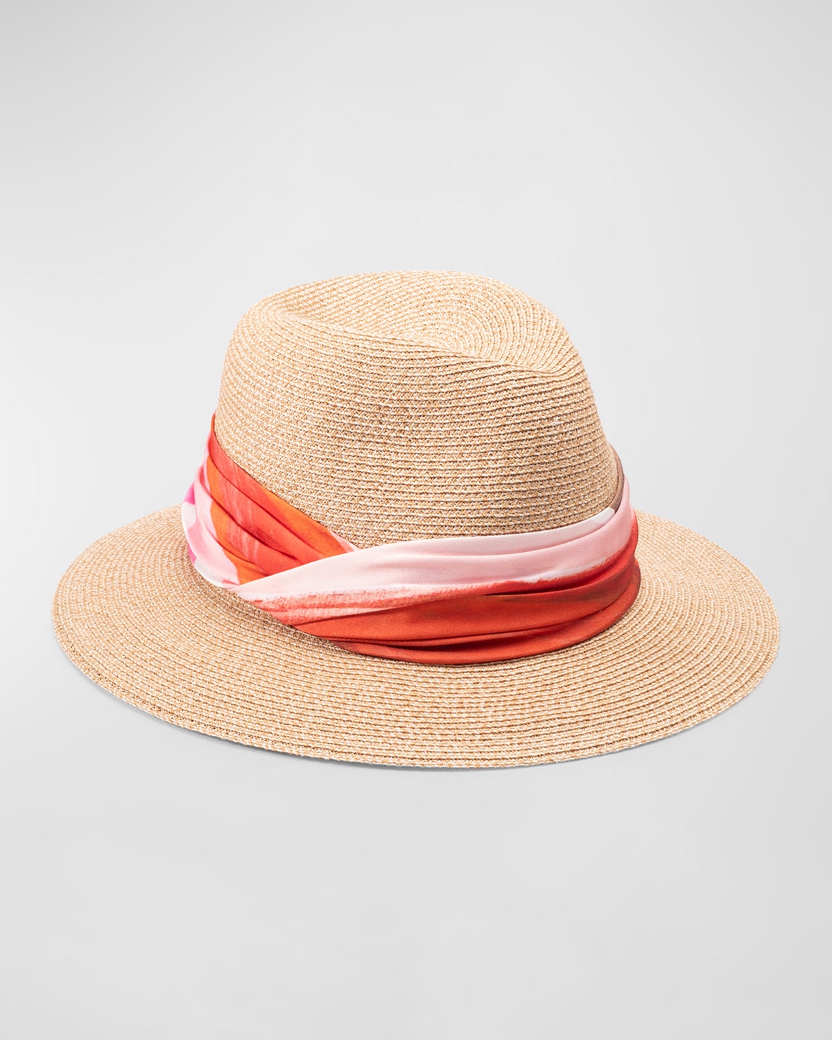 Lillian Straw & Silk Scarf Fedora