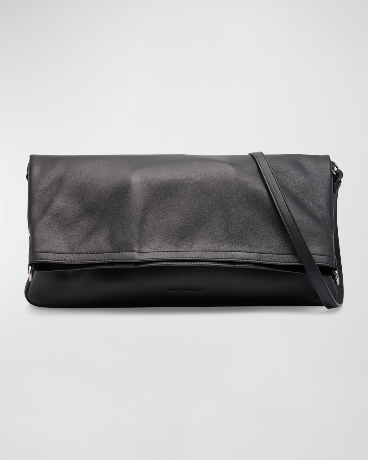 Shop Dries Van Noten Men's Folded Leather Crossbody Bag In Black