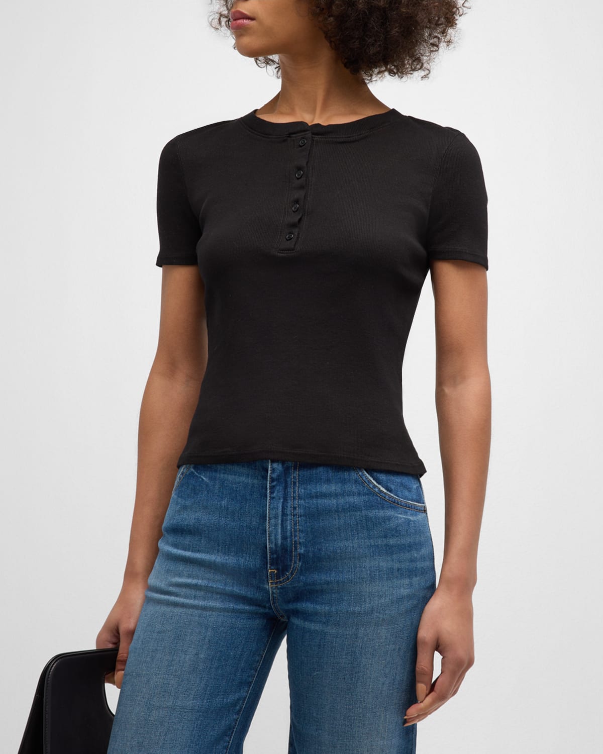 Shop Nili Lotan Lorene Rib Short-sleeve Henley T-shirt In Jet Black
