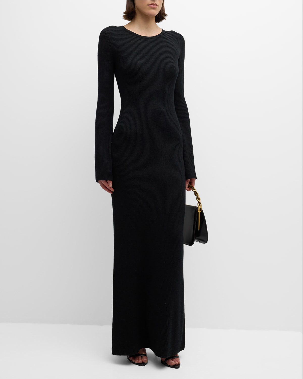 Shop Nili Lotan Ezequiel Long-sleeve Merino Wool Rib Knit Maxi Dress In Black